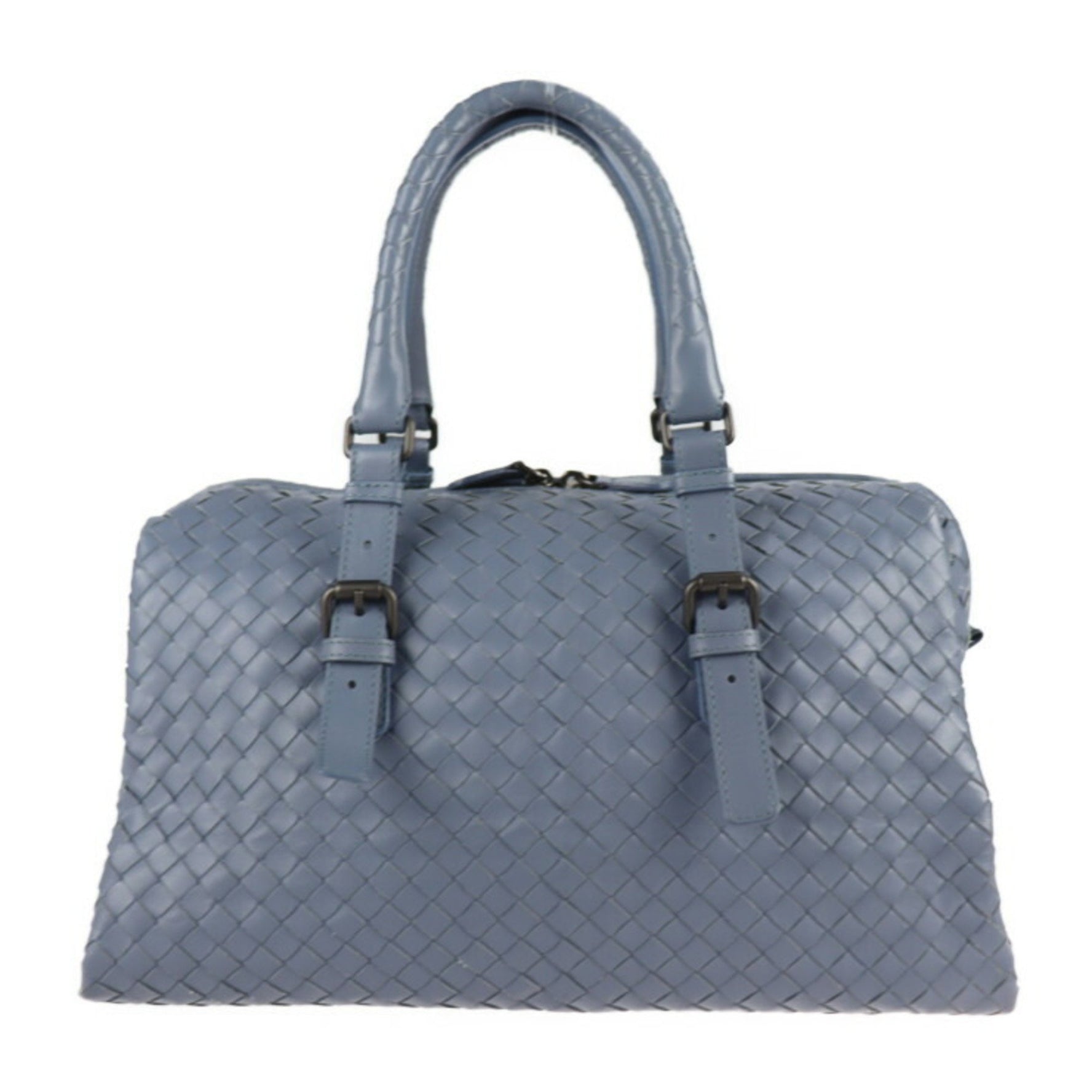 BOTTEGA VENETA Bottega Veneta Intrecciato Prusse Handbag Leather Light Blue Mini Boston Bag Tote