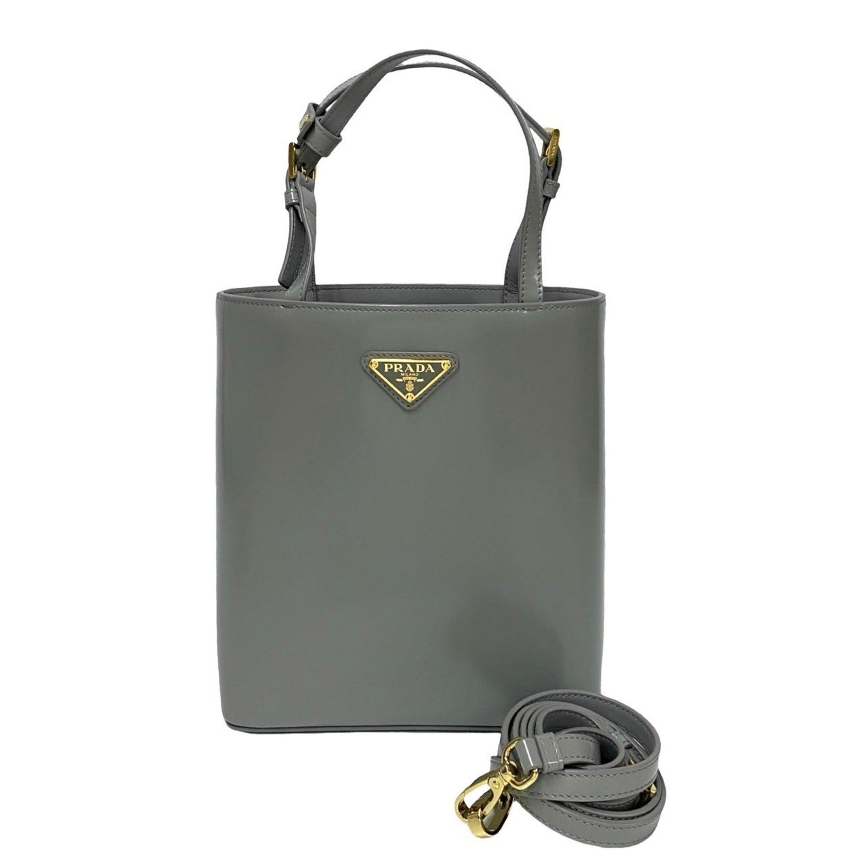 PRADA Triangle Logo Gold Hardware Genuine Leather Handbag Mini Tote Bag Shoulder 913-3