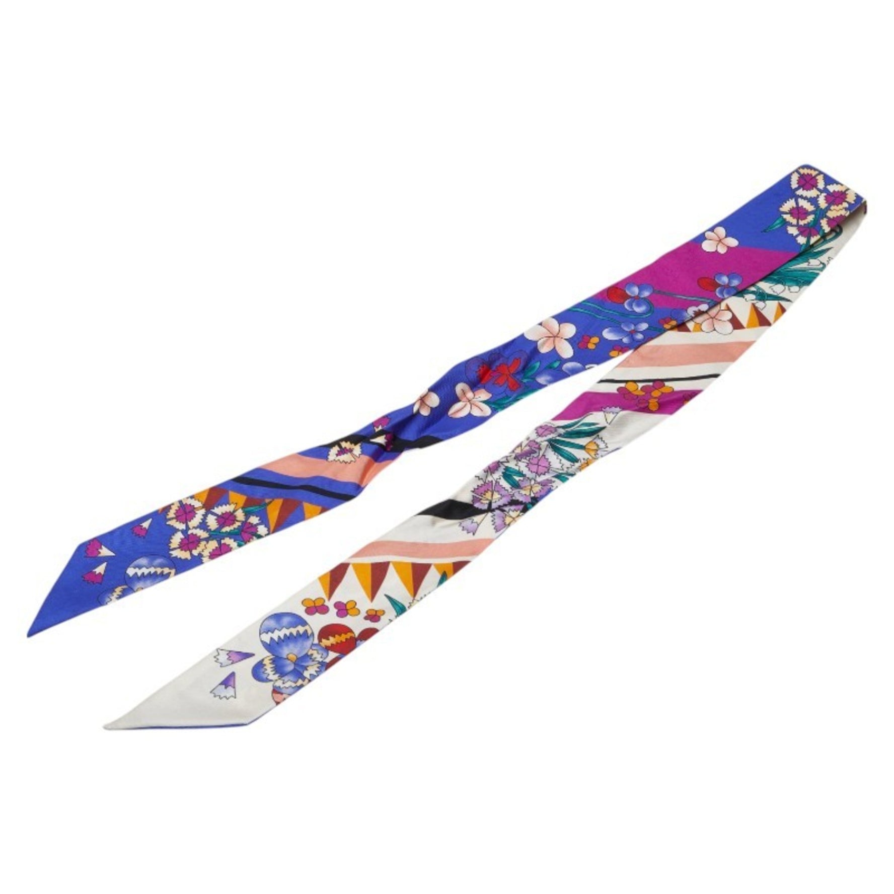 FENDI Flower Motif Scarf Muffler Blue Pink Multicolor Silk