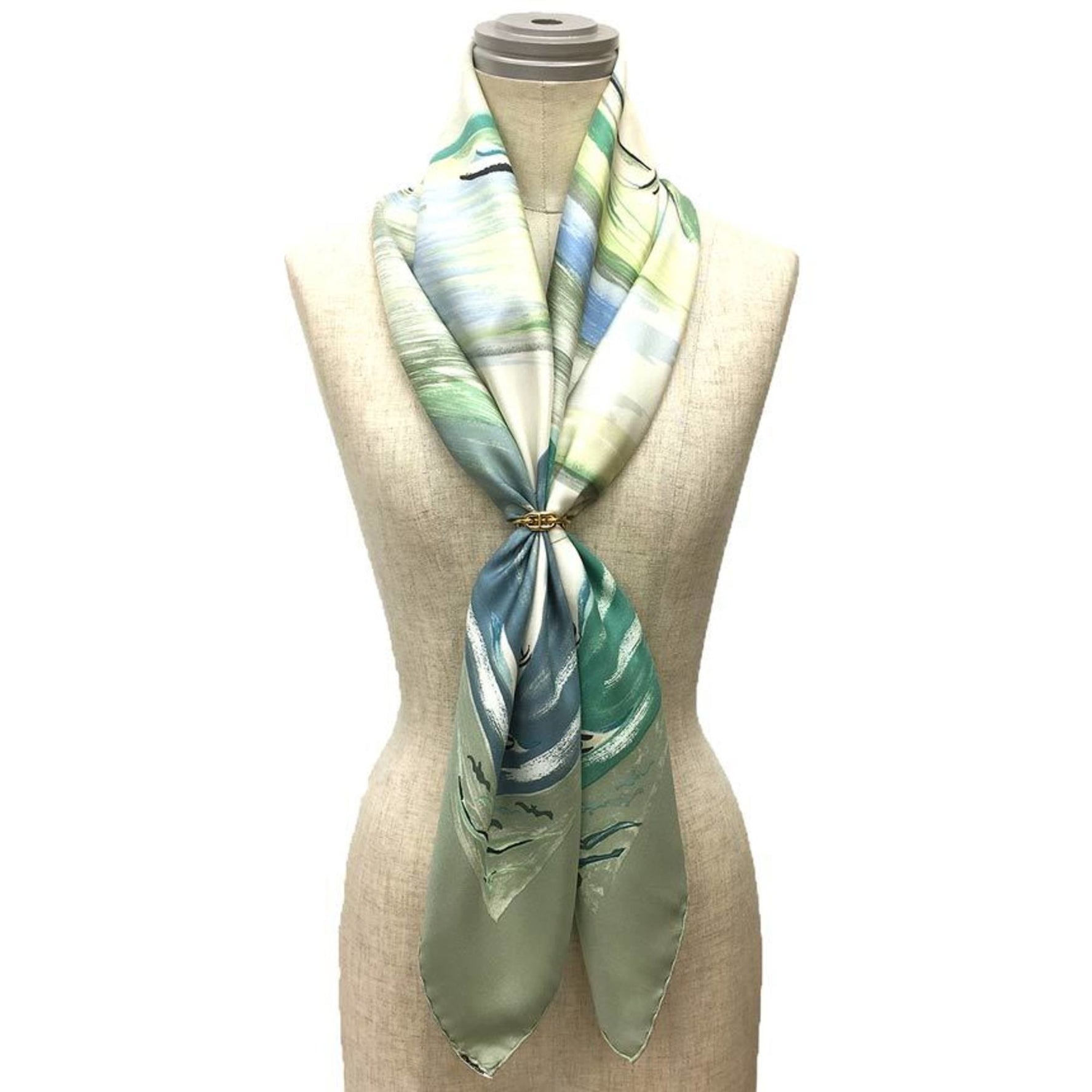 HERMES Carre 90 Scarf Muffler Smiles in the Third millenary Ballerina/Smile 100% Silk Green