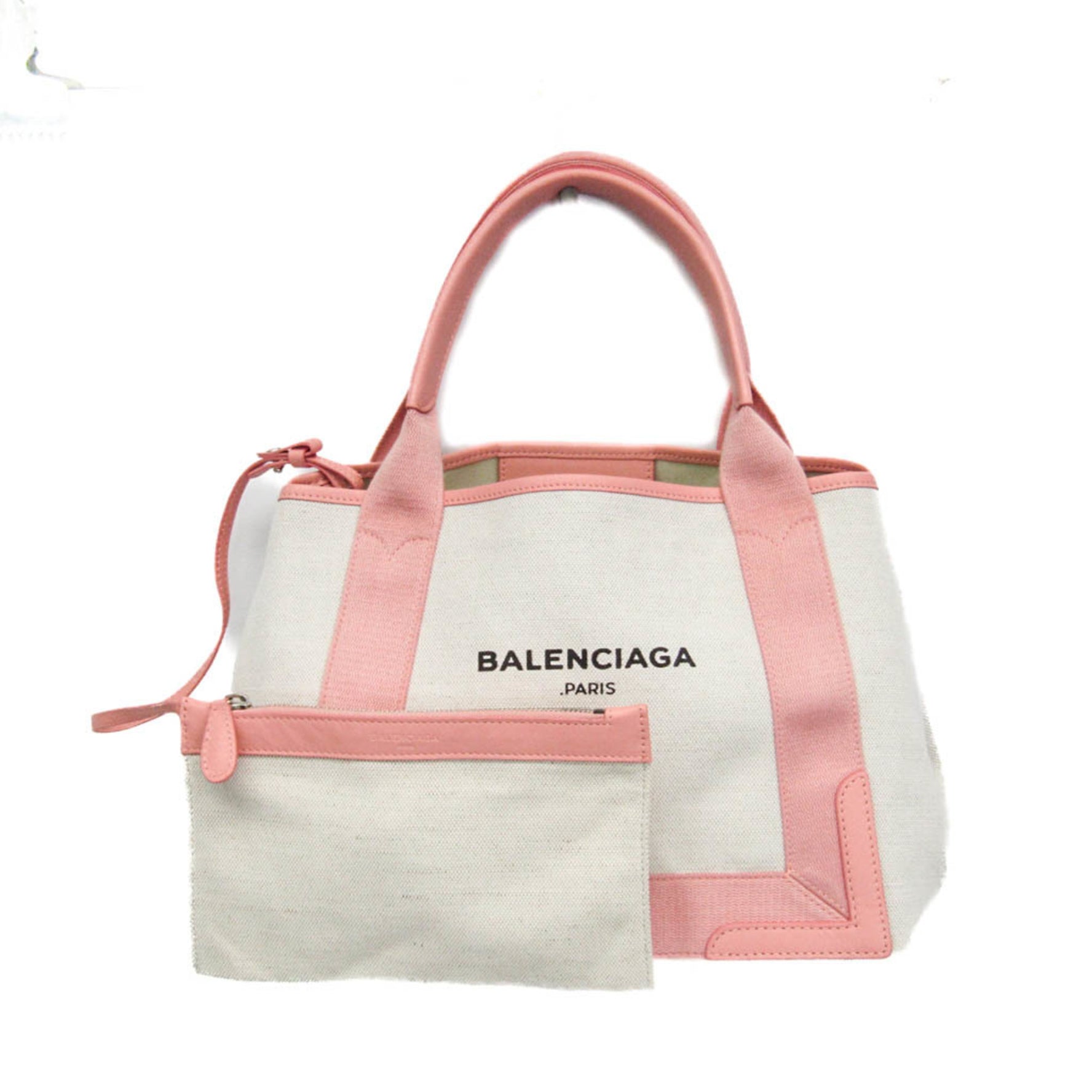Balenciaga Navy Cabas S Canvas,Leather Handbag Light Pink,Off-white