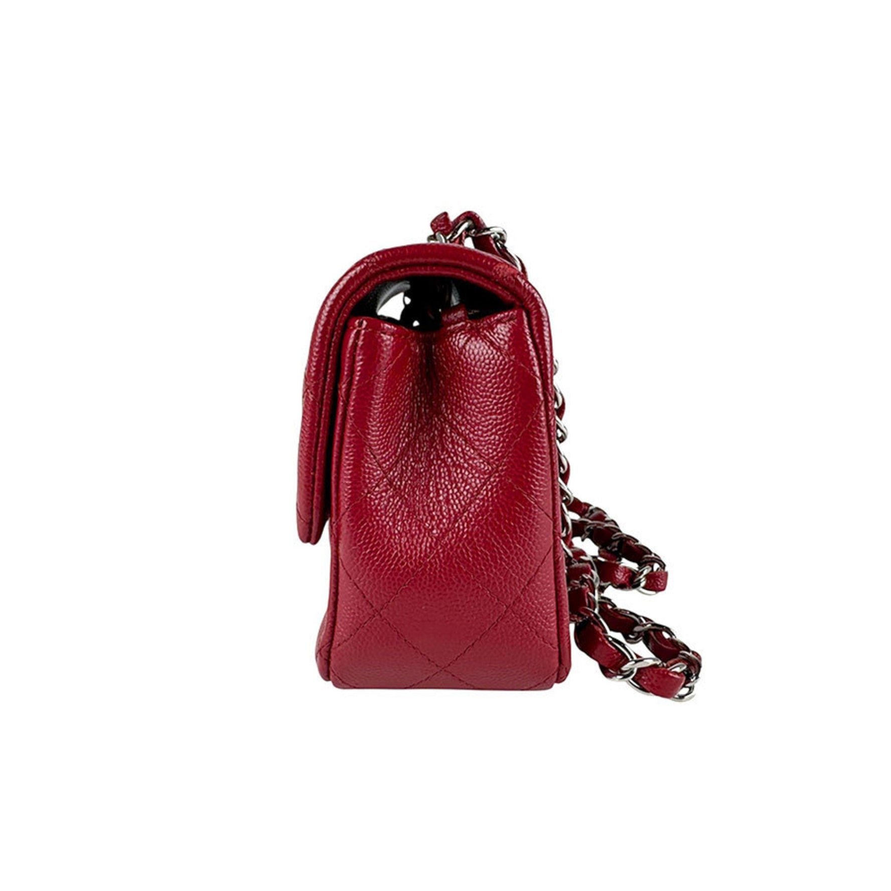 CHANEL Shoulder Bag, Caviar Leather, Red and Silver
