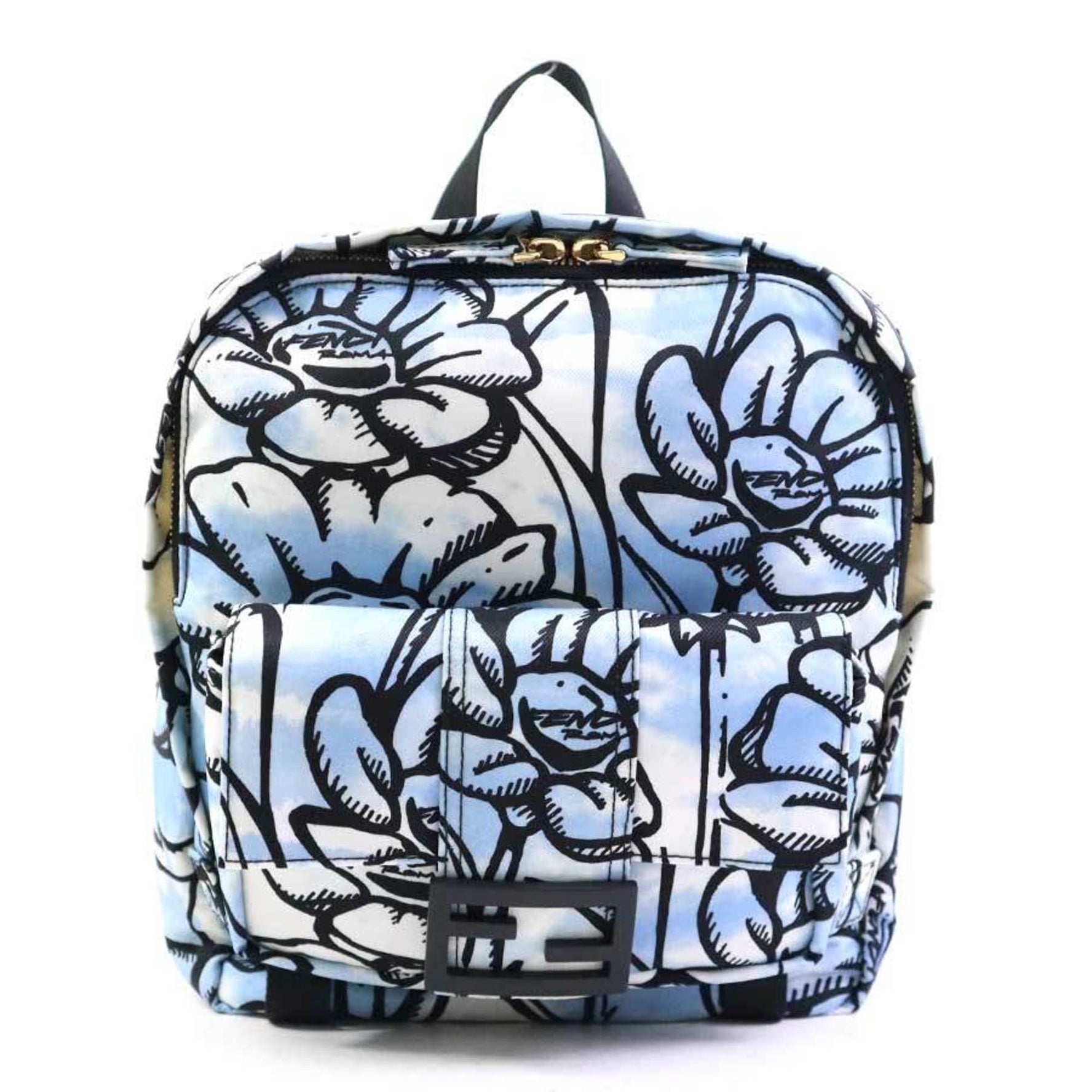 FENDI Backpack Nylon Blue White Black Gold