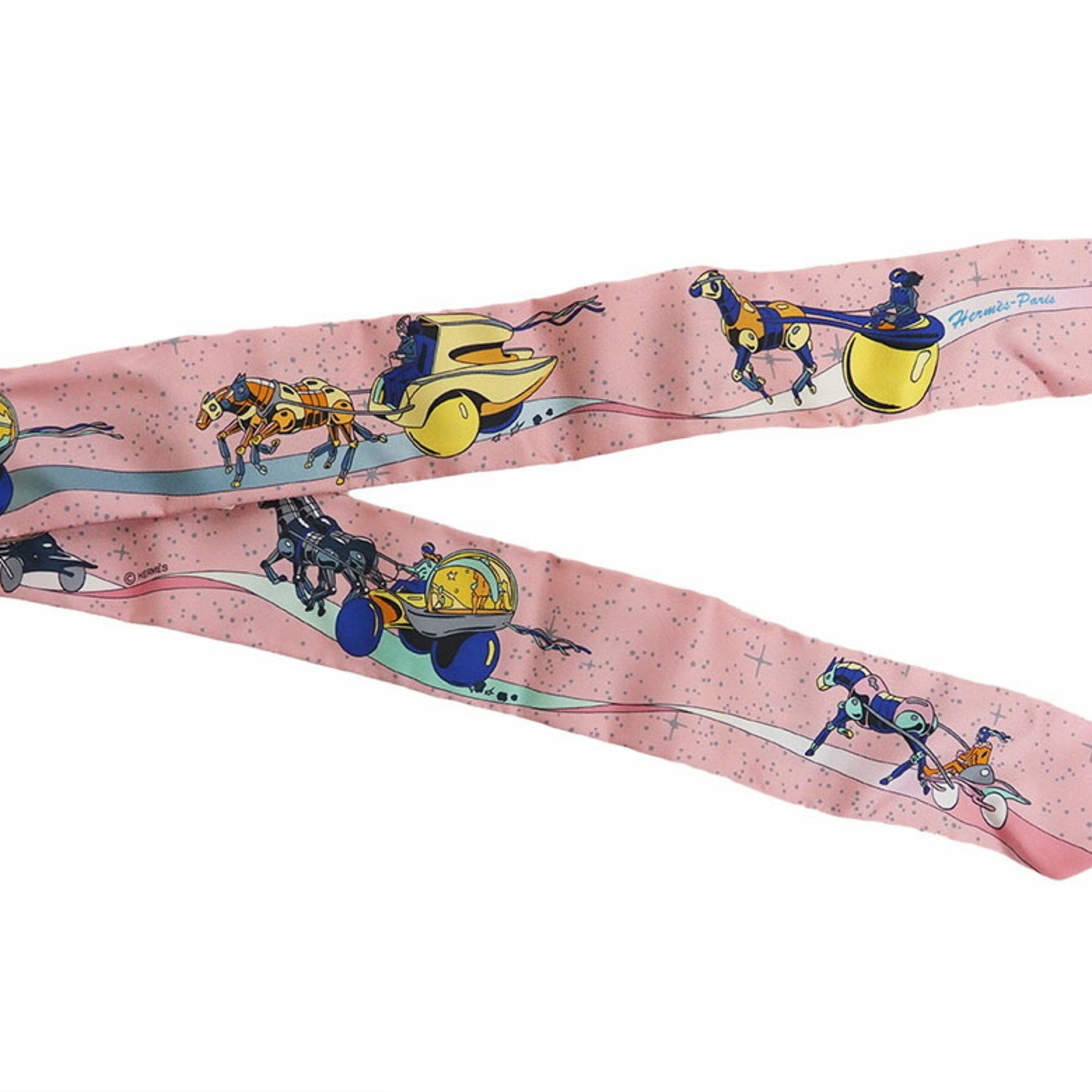 Hermes Twilly Scarf Muffler Space Derby Rose (Pink) Silk Ribbon