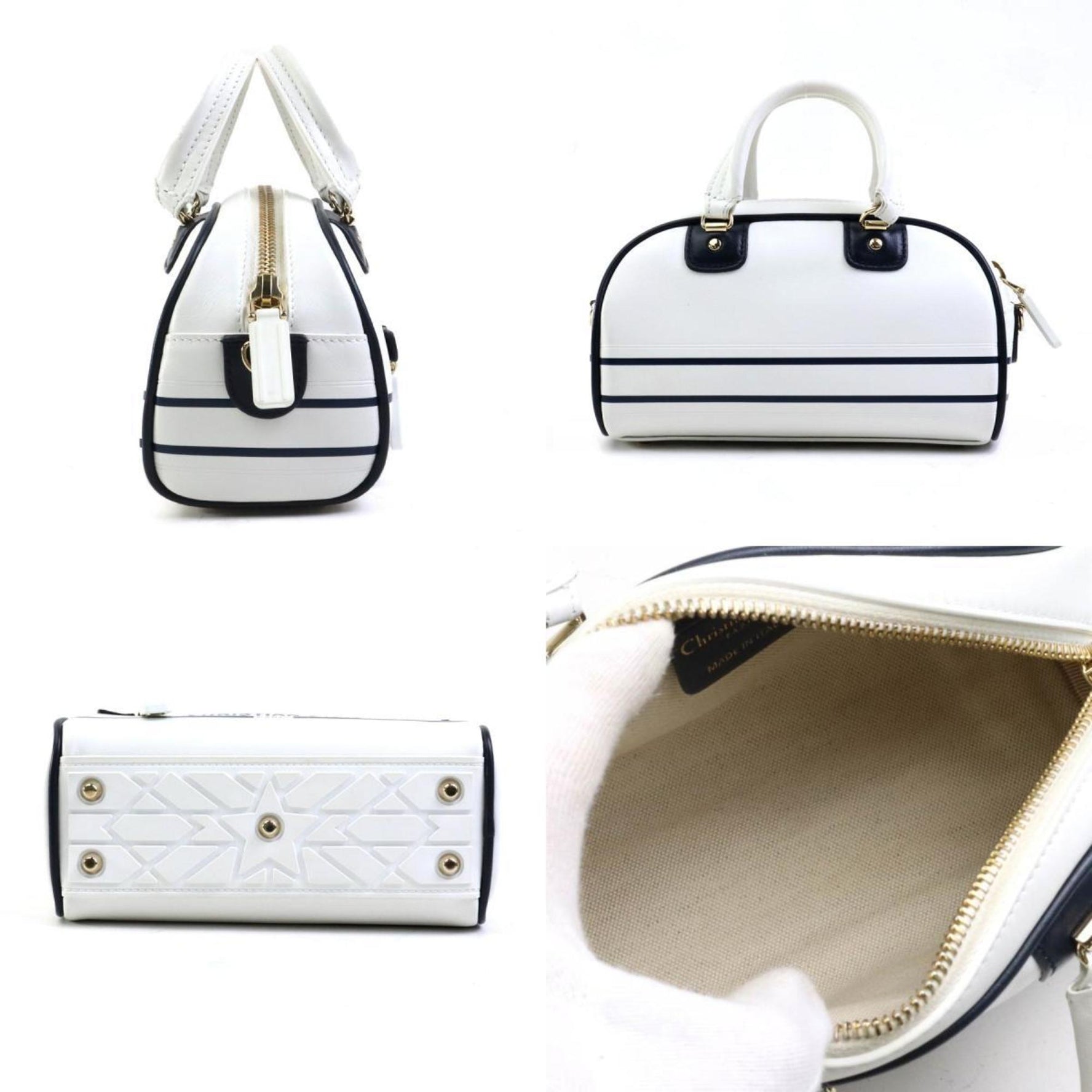 Christian Dior Shoulder Bag Vibe Small Leather White x Navy
