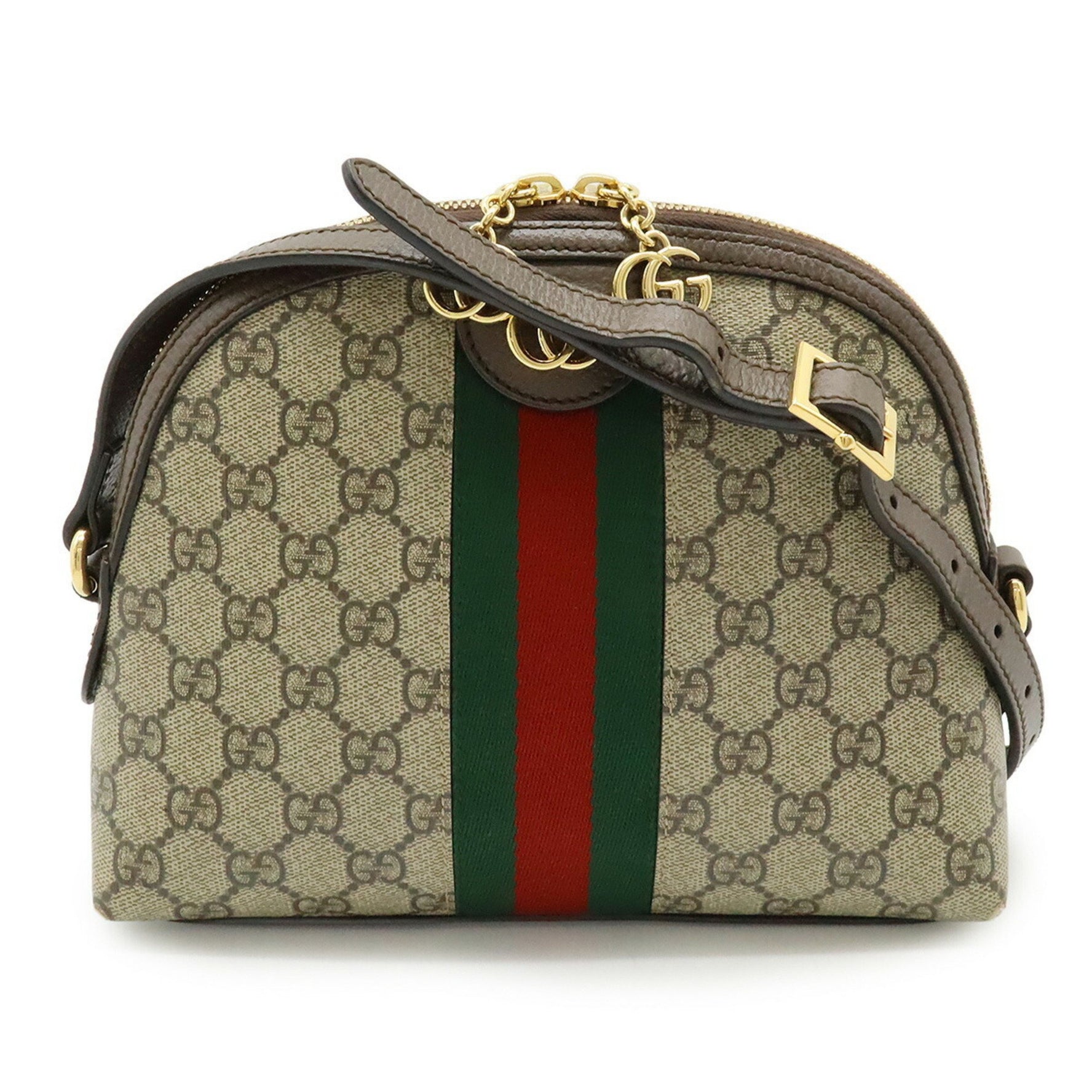 GUCCI Ophidia Small GG Supreme Sherry Line Shoulder Bag Pochette in PVC and Leather, Beige Mocha Brown