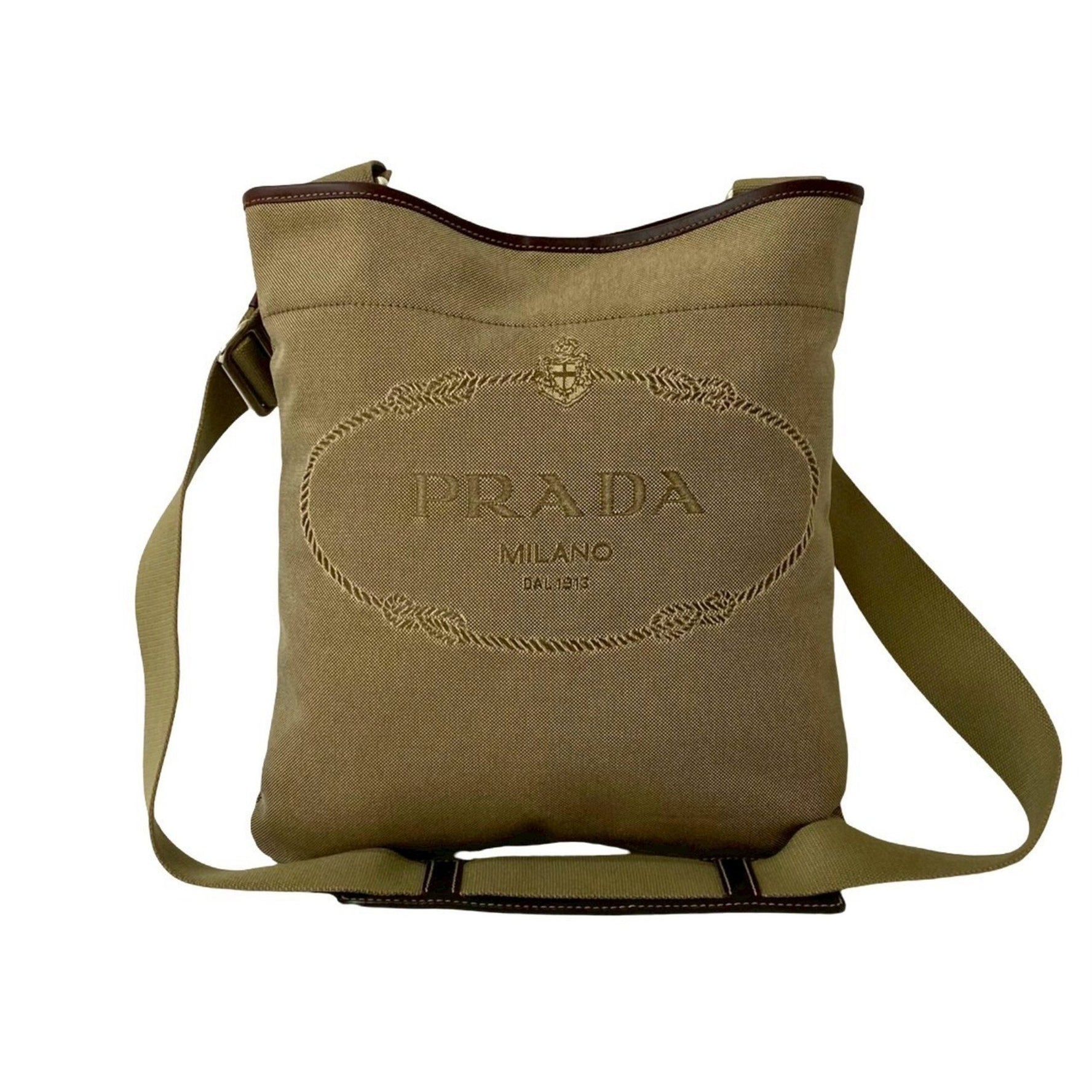 PRADA Logo Jacquard Canvas Leather Genuine Shoulder Bag/Crossbody Bag