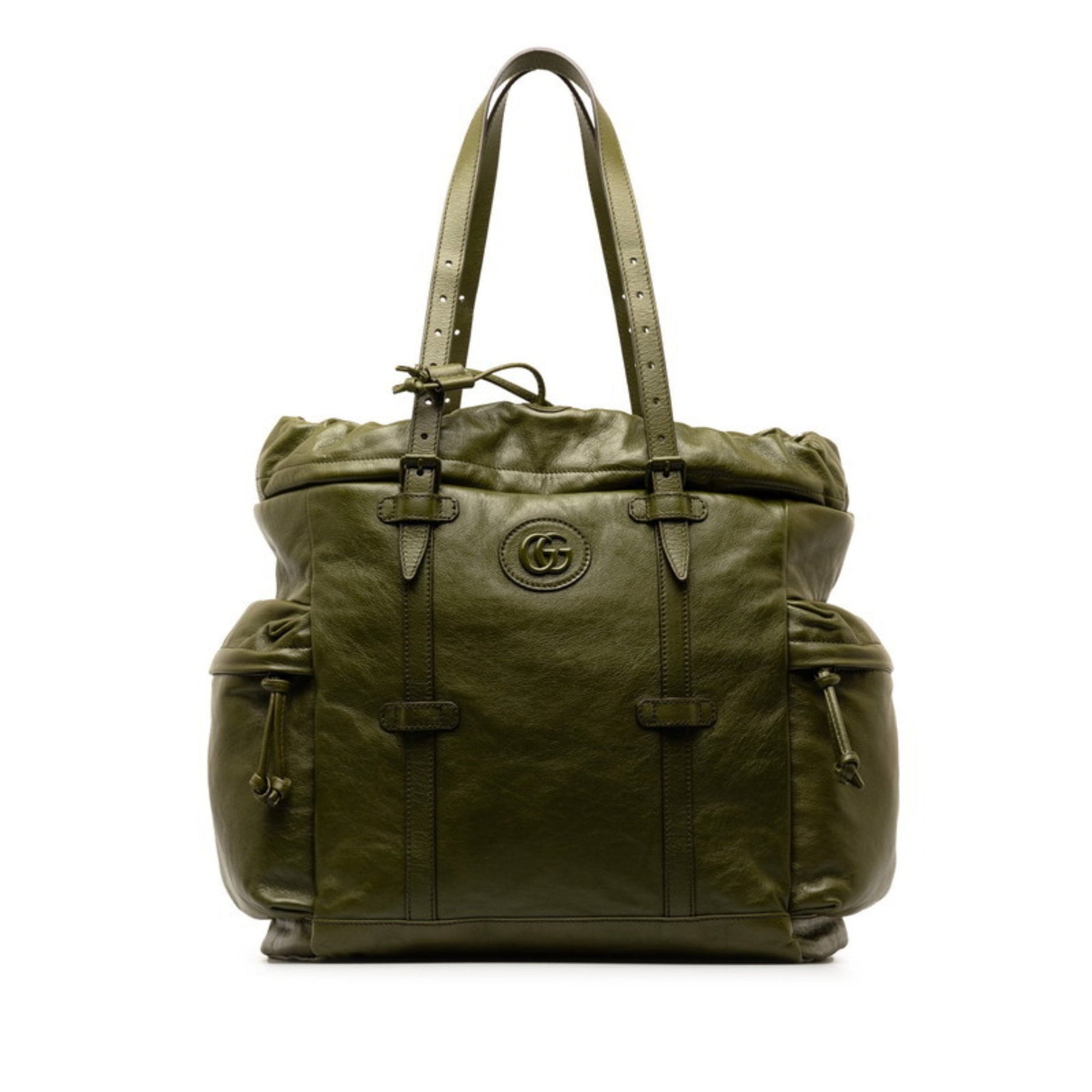 Gucci Drawstring Tote Double G Bag Leather