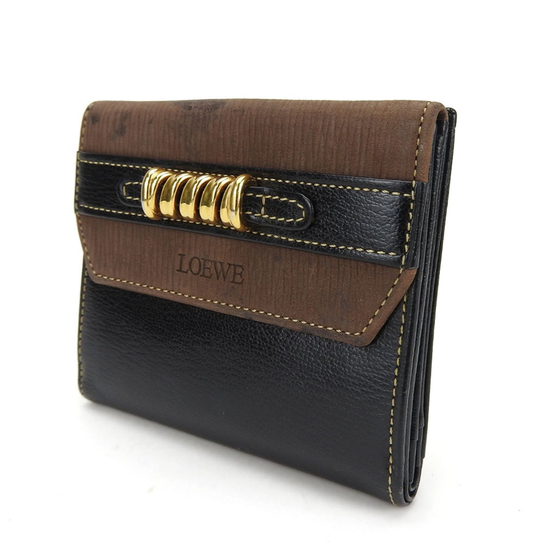 LOEWE Bifold Wallet Velasquez Leather Black Brown Accessories