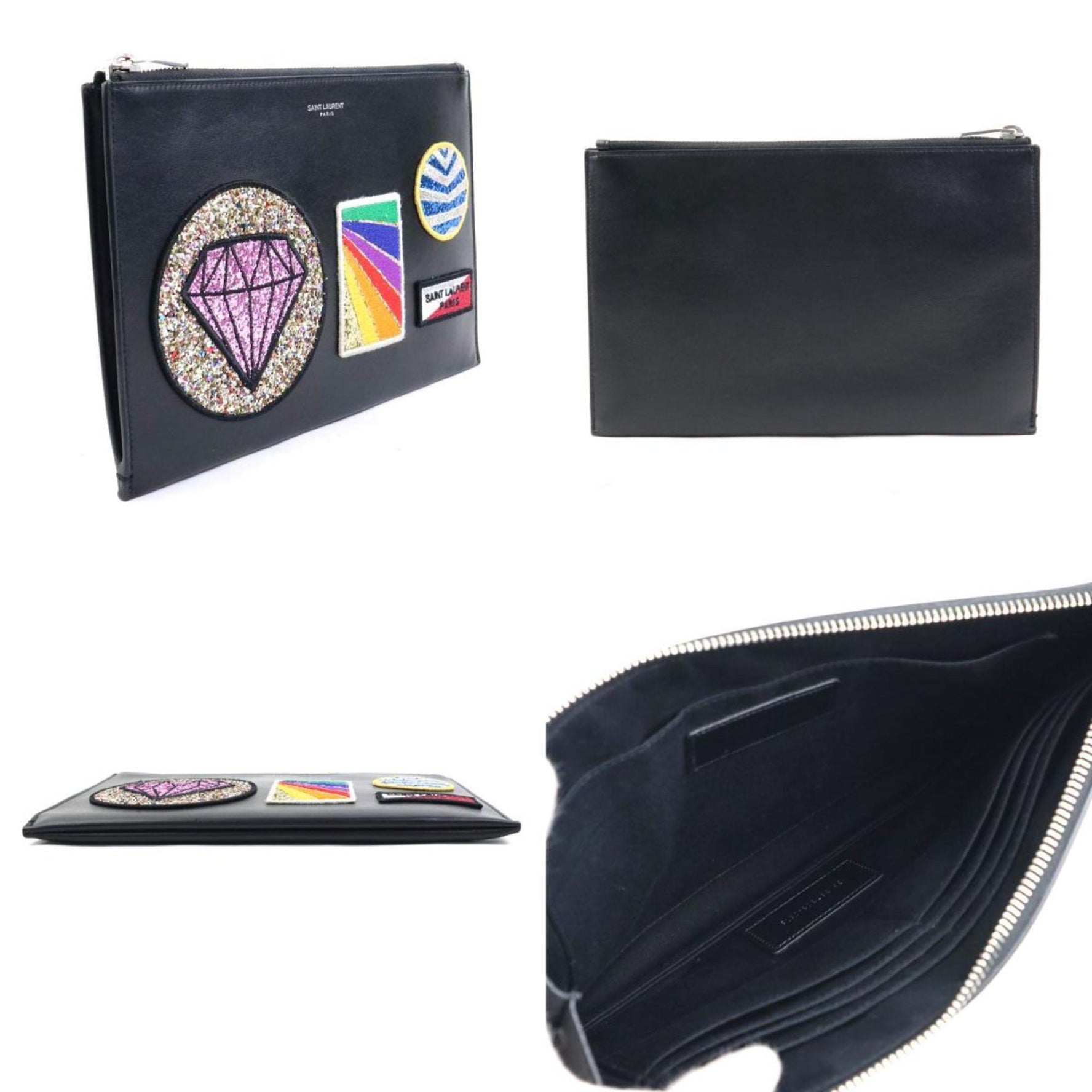 Saint Laurent Clutch Bag Leather Sequins Men Women