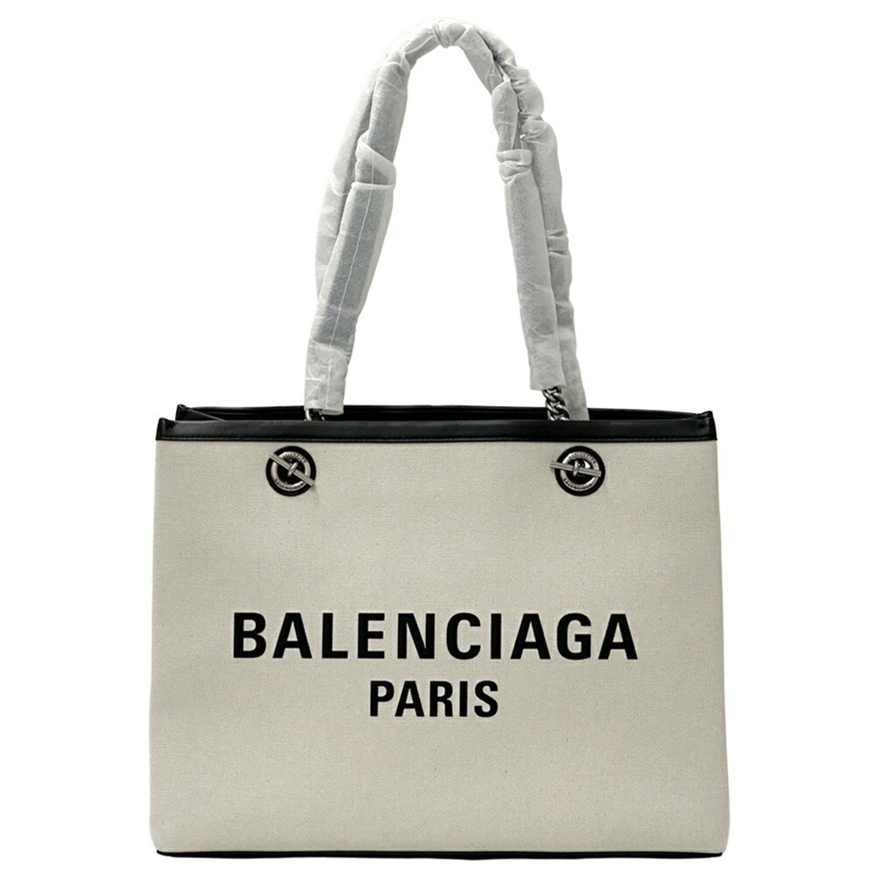 Balenciaga Tote Bag Canvas Leather Duty-Free Medium Ivory Black White