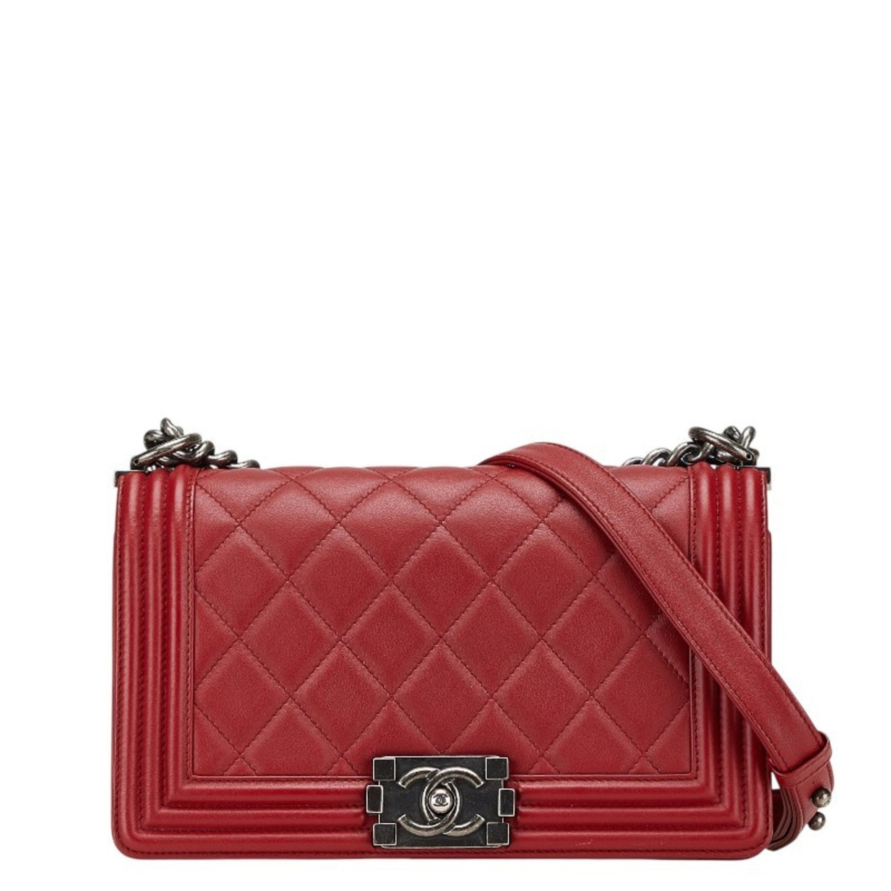 Chanel Coco Mark Boy 25 Chain Shoulder Bag Red Lambskin