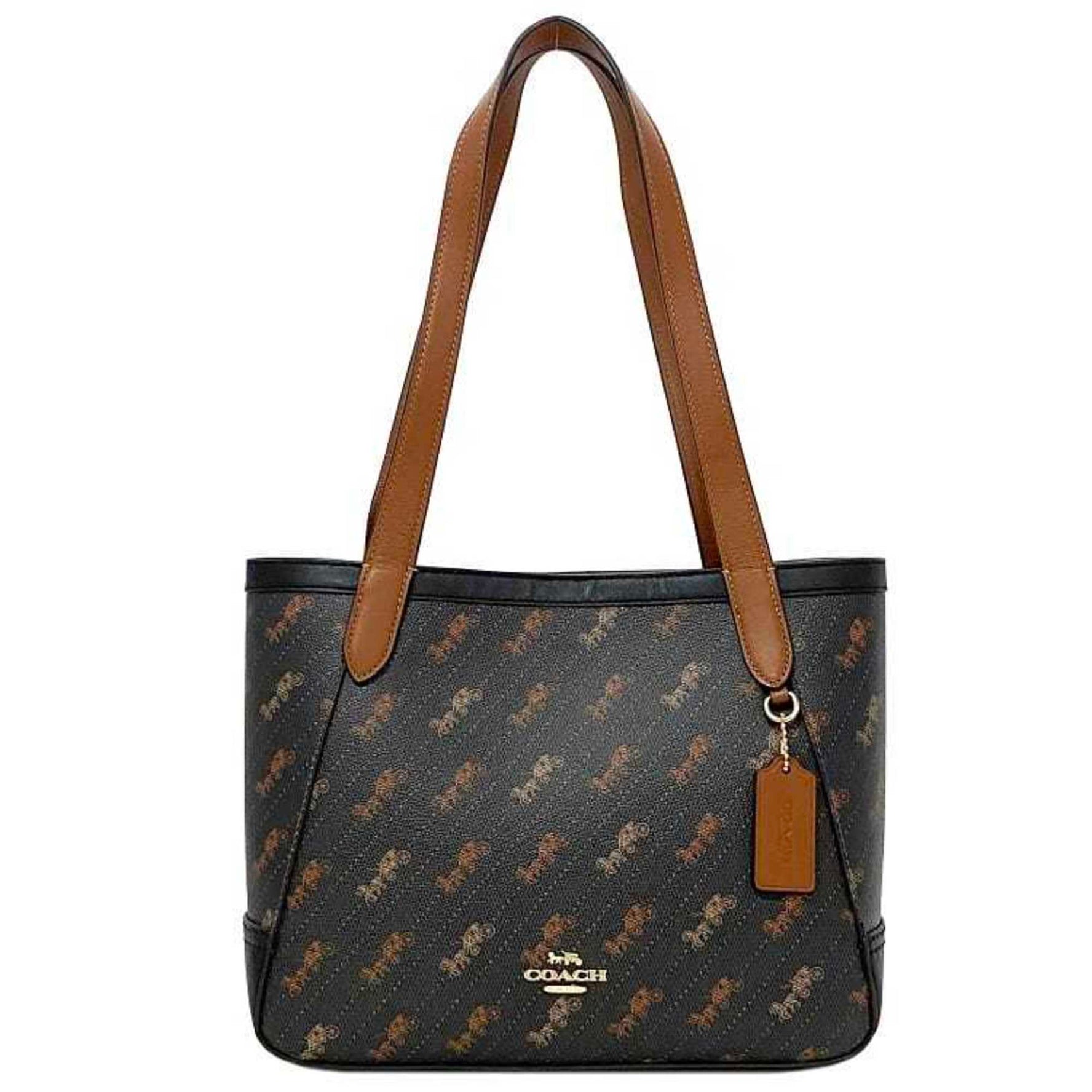Coach tote bag black brown red horse and carriage leather ladies