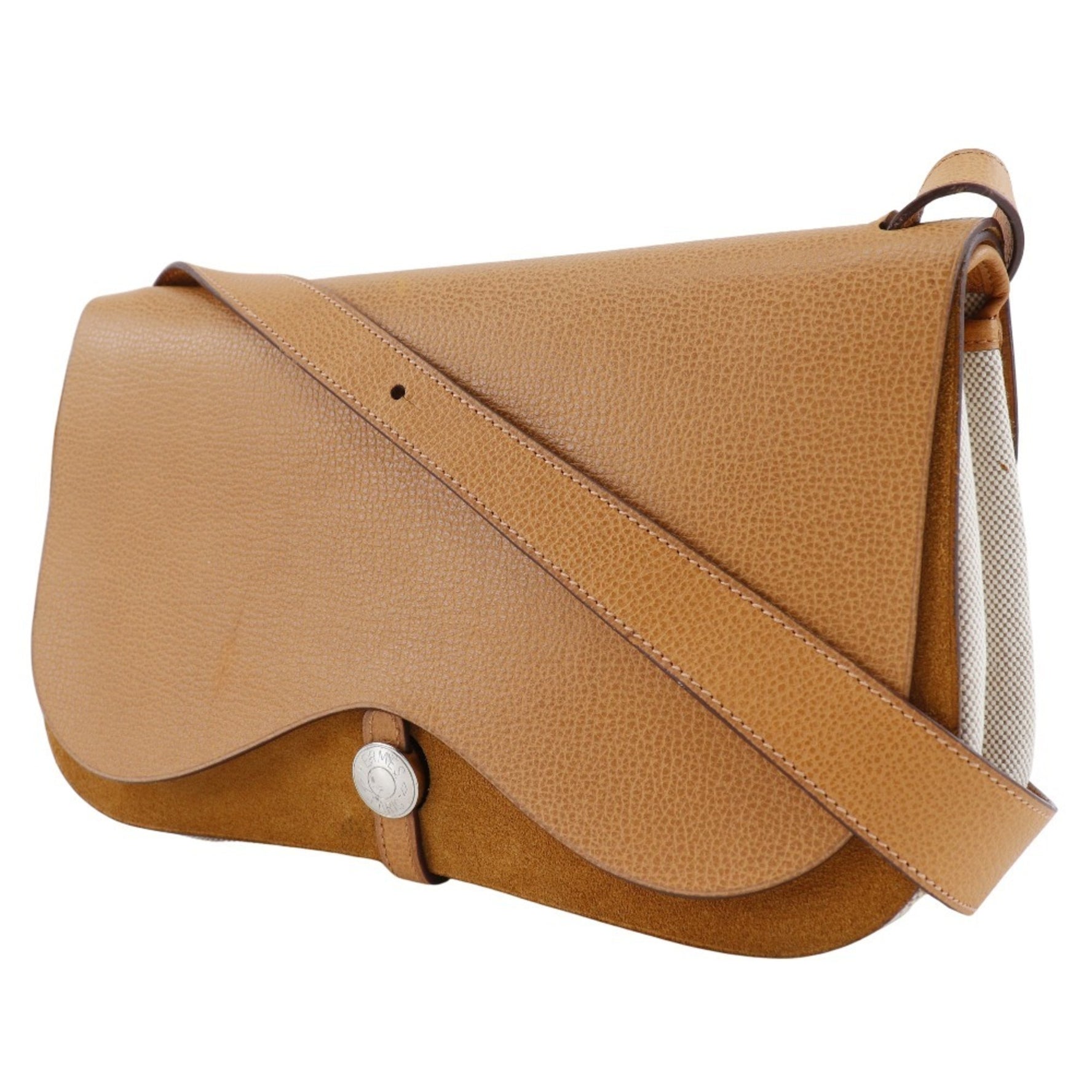 Hermes Sac Colorado MM Shoulder Bag Toile H x Vache Liege Gold 2005 □I Belt Clasp