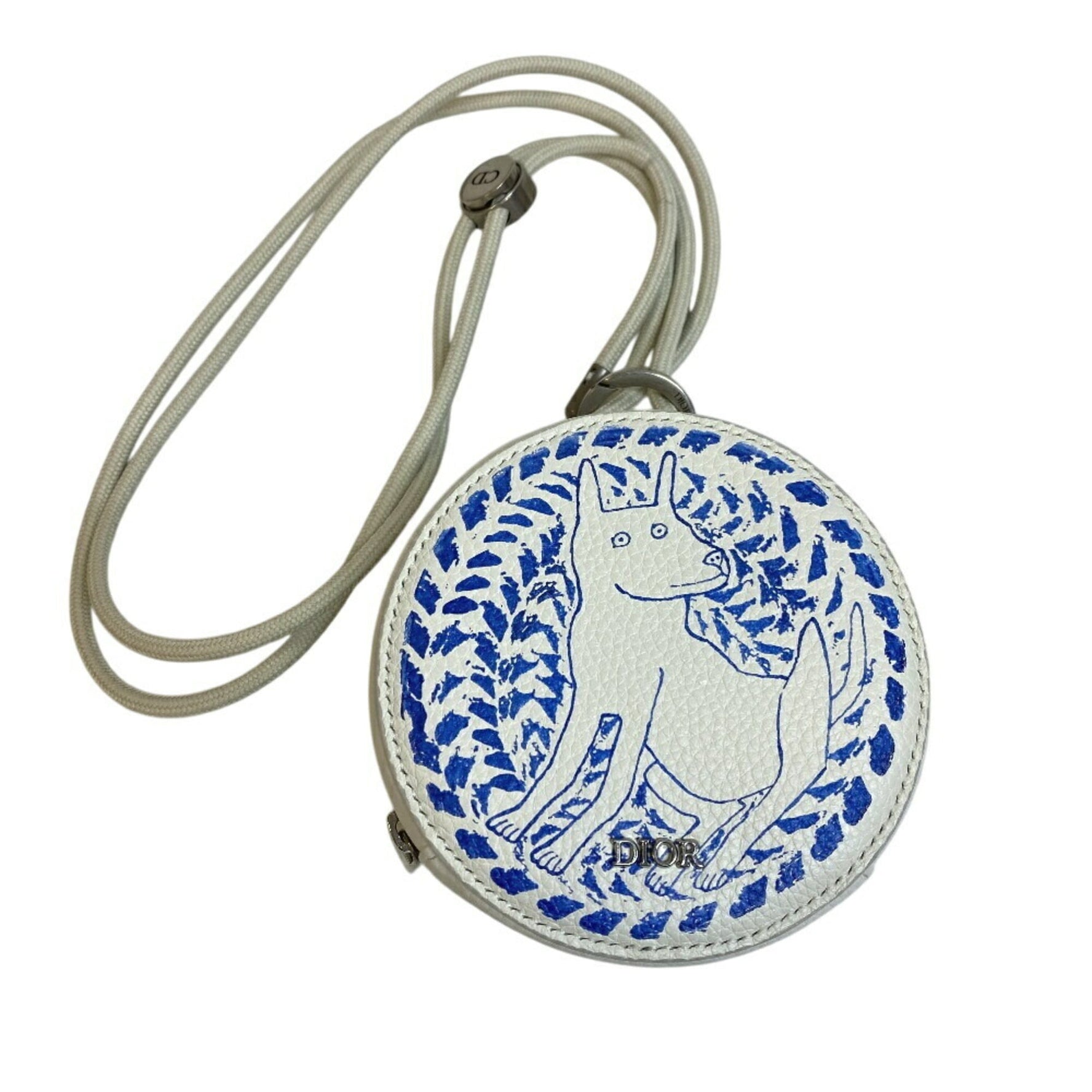 Christian Dior Yo-Yo Pouch with Strap, Dog, Hilton & Nell Collaboration, White, Unisex