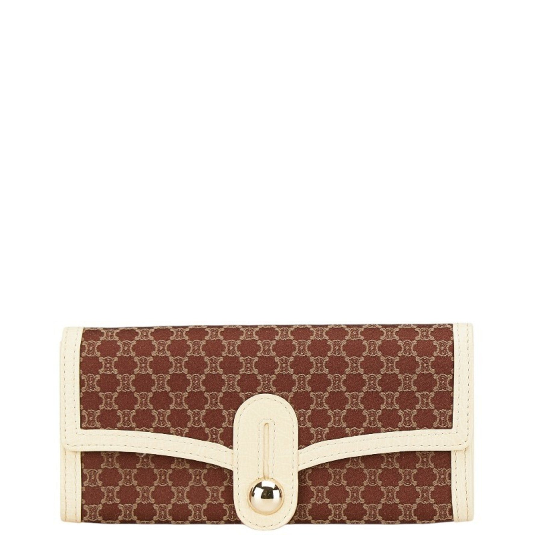 Celine Macadam Long Wallet Brown Ivory Canvas Leather
