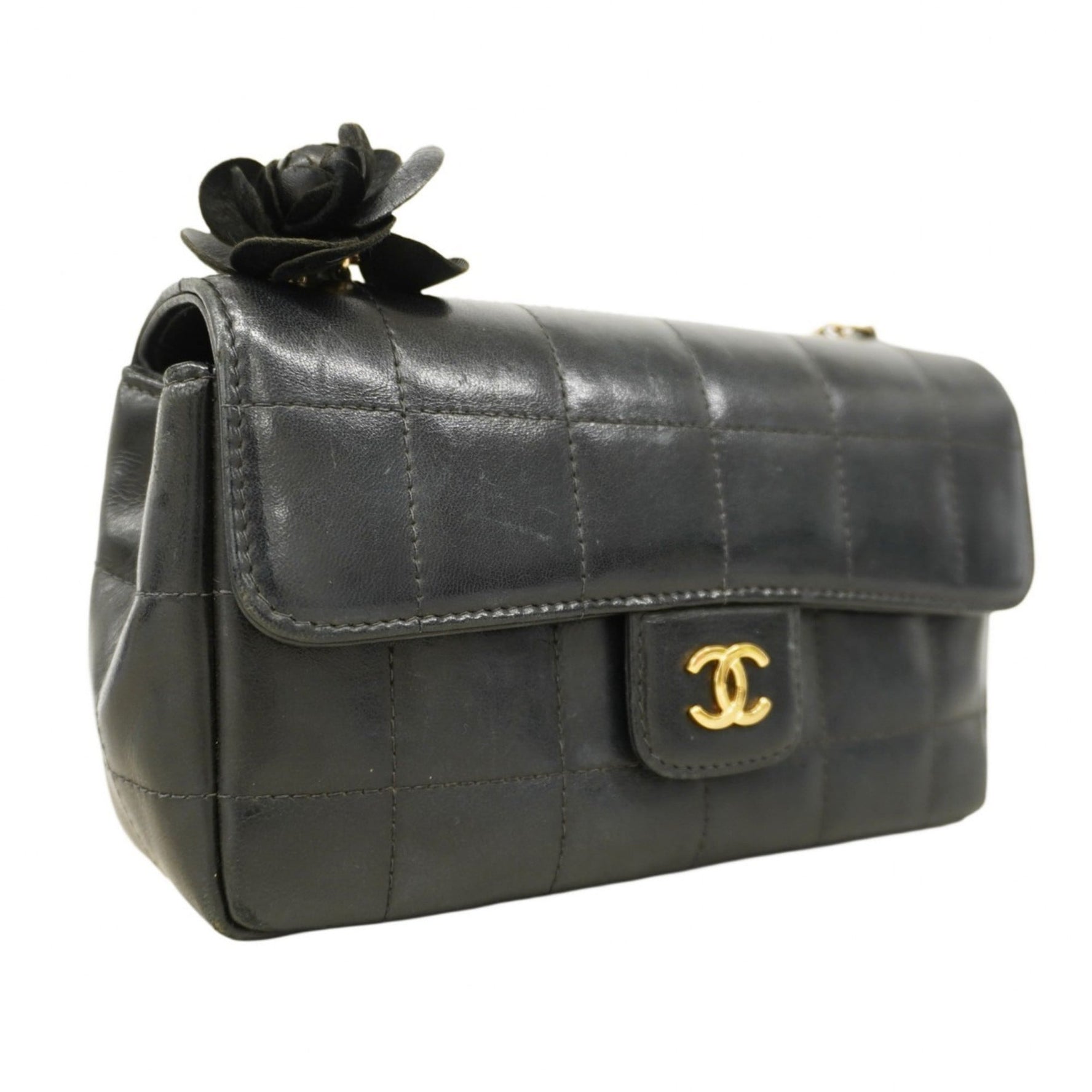 Chanel Chocolate Bar Camellia Shoulder Bag in Lambskin