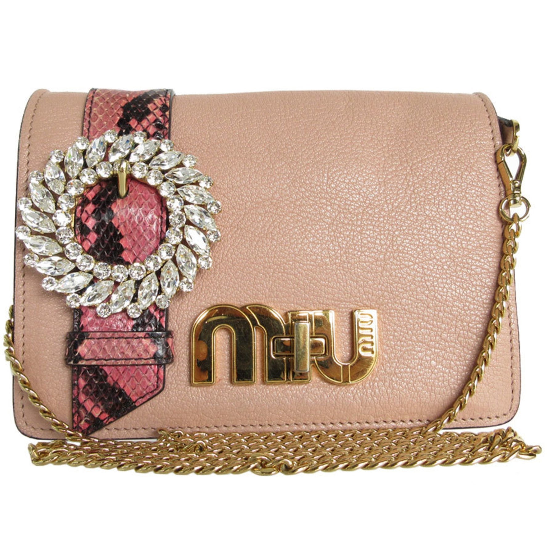 Miu Miu Miu shoulder bag leather bejeweled pink beige gold ladies