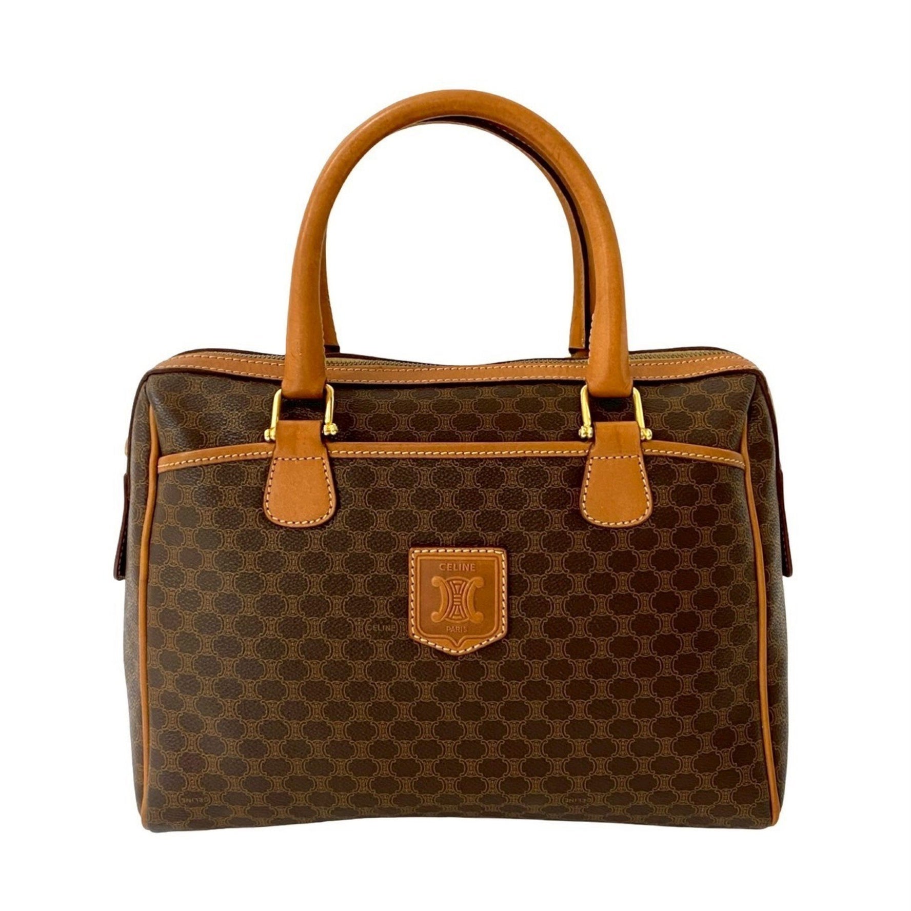 CELINE Macadam Blason with Triomphe Logo and Genuine Leather Handbag/Boston Bag, 551-2