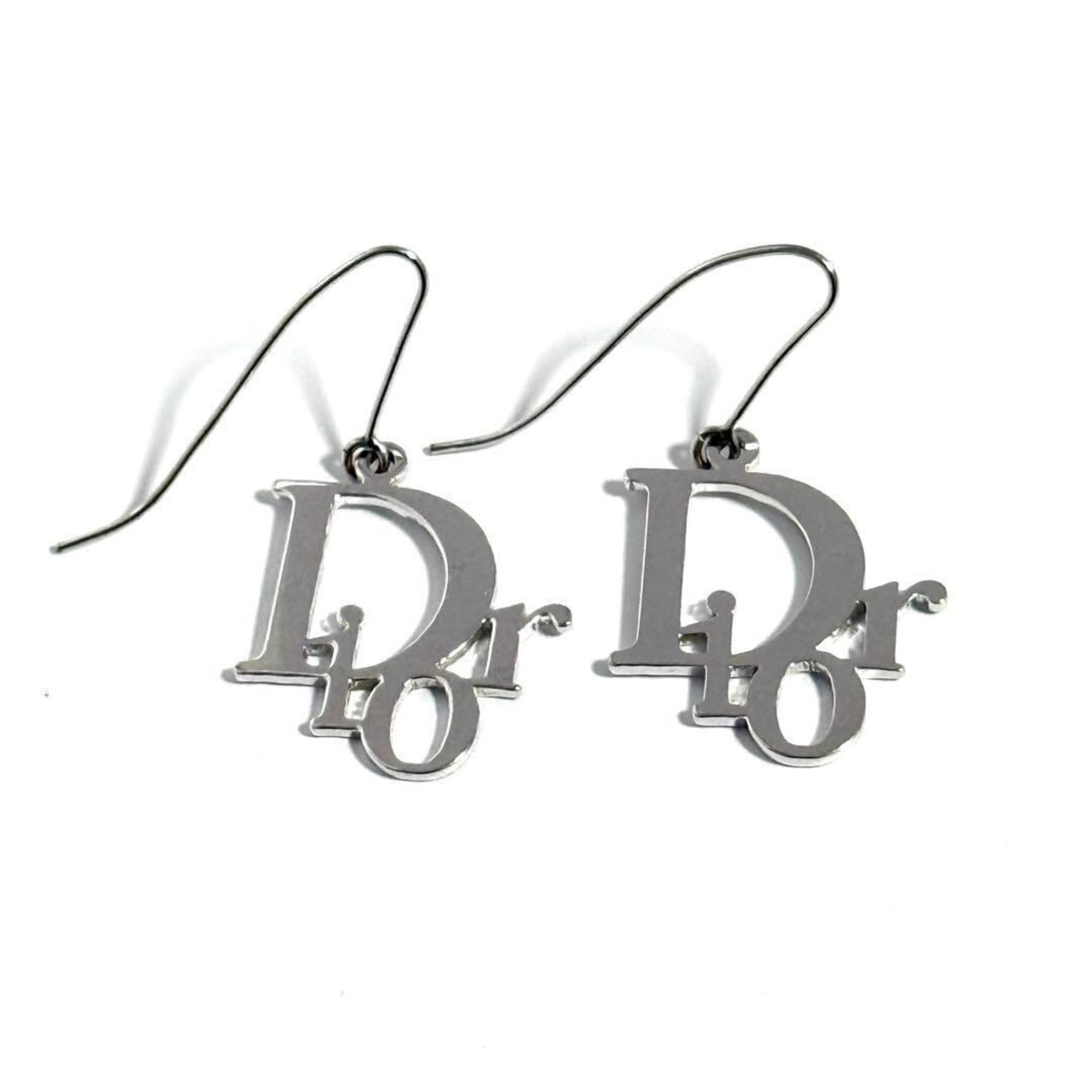 Christian Dior Hook Earrings Logo Silver