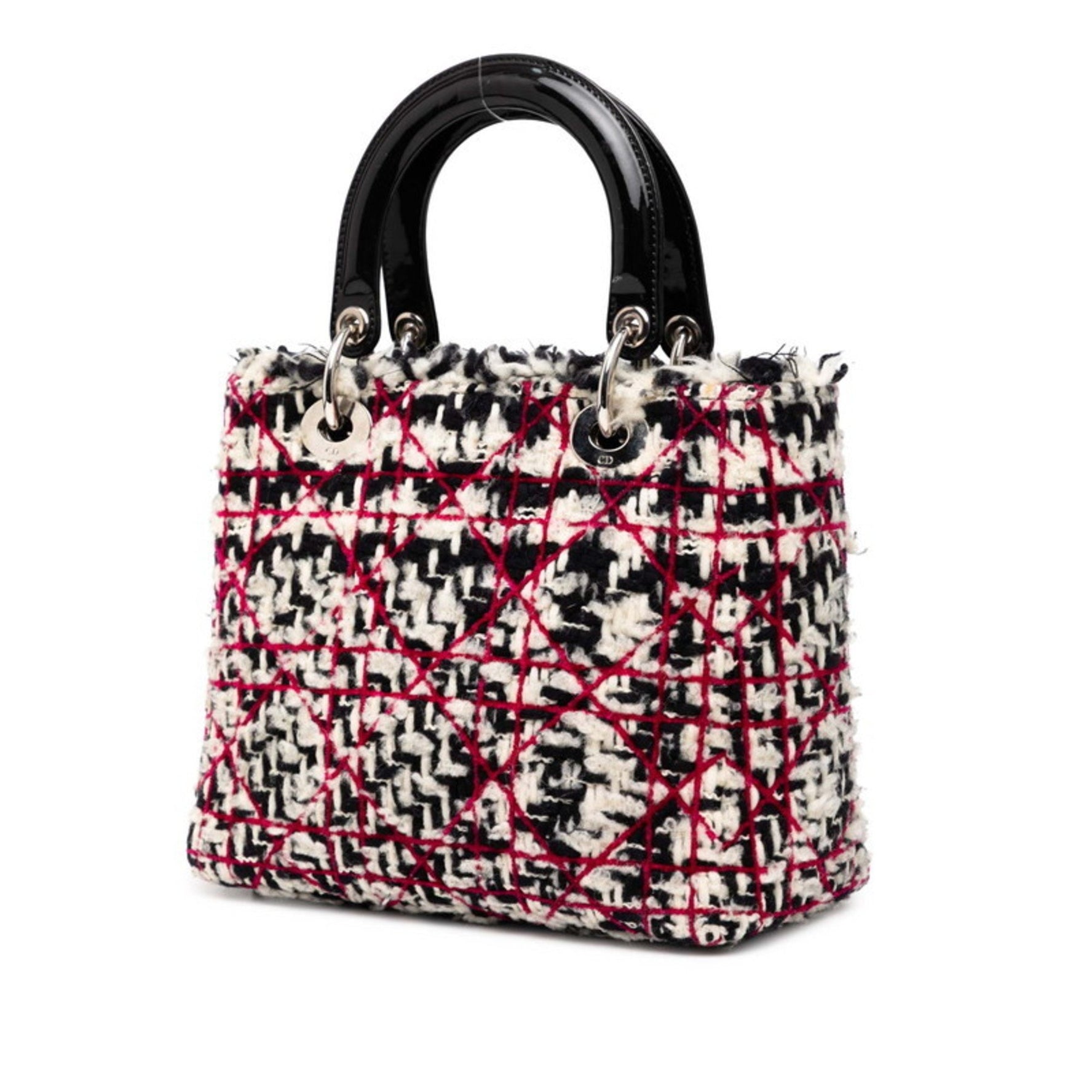 Christian Dior Dior Lady Cannage handbag/shoulder bag, available in black, white, pink, tweed, and leather.