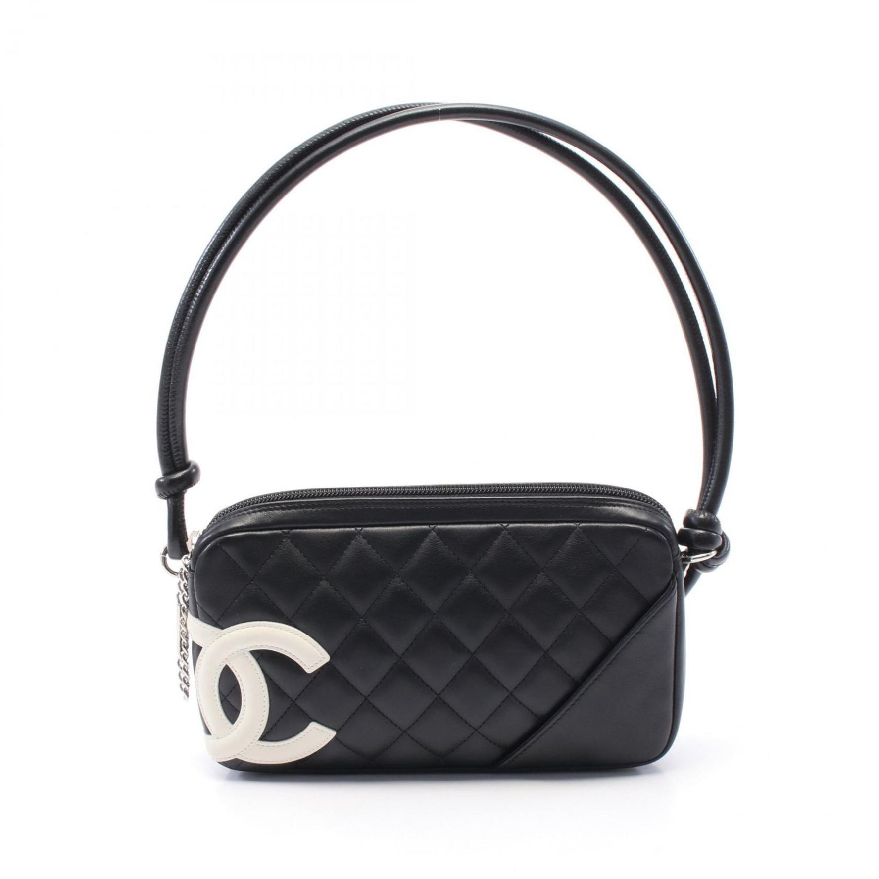 CHANEL Cambon Line Handbag Leather Black White