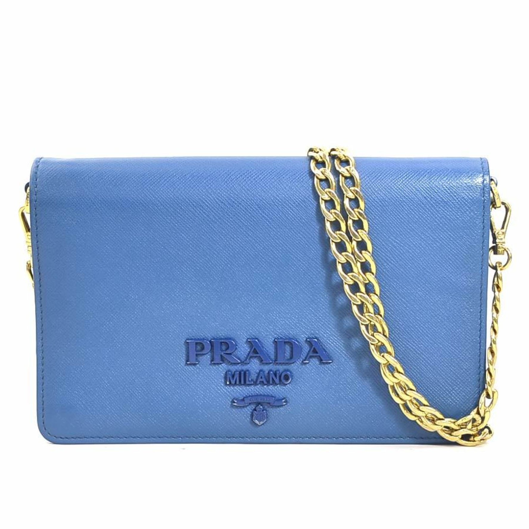 PRADA Wallet Chain Shoulder Bag Leather Metal Blue Gold Women's e59812a