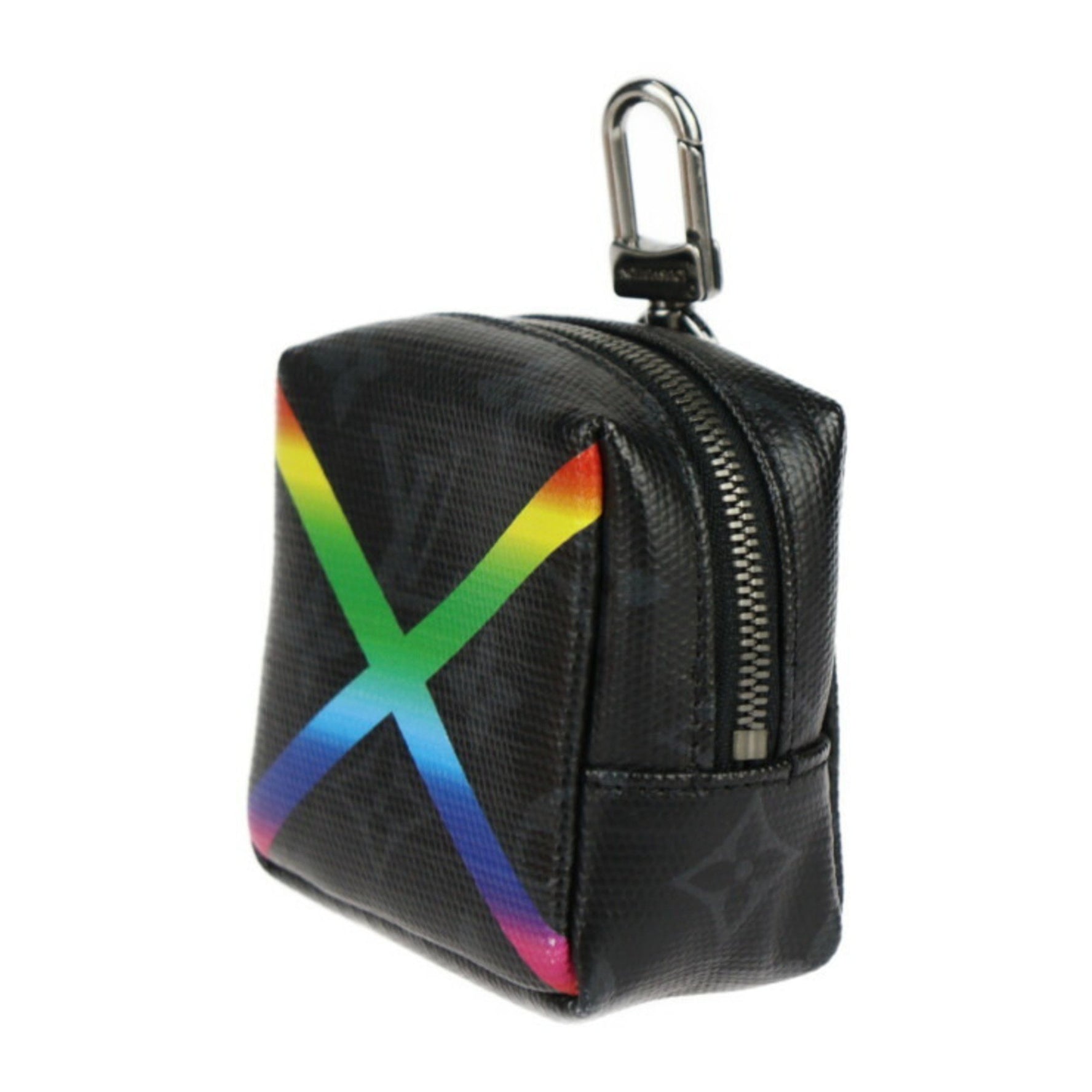 Louis Vuitton Bijoux Sac Square Pouch Shiny Monogram Black Rainbow Color Bag Charm Key Ring