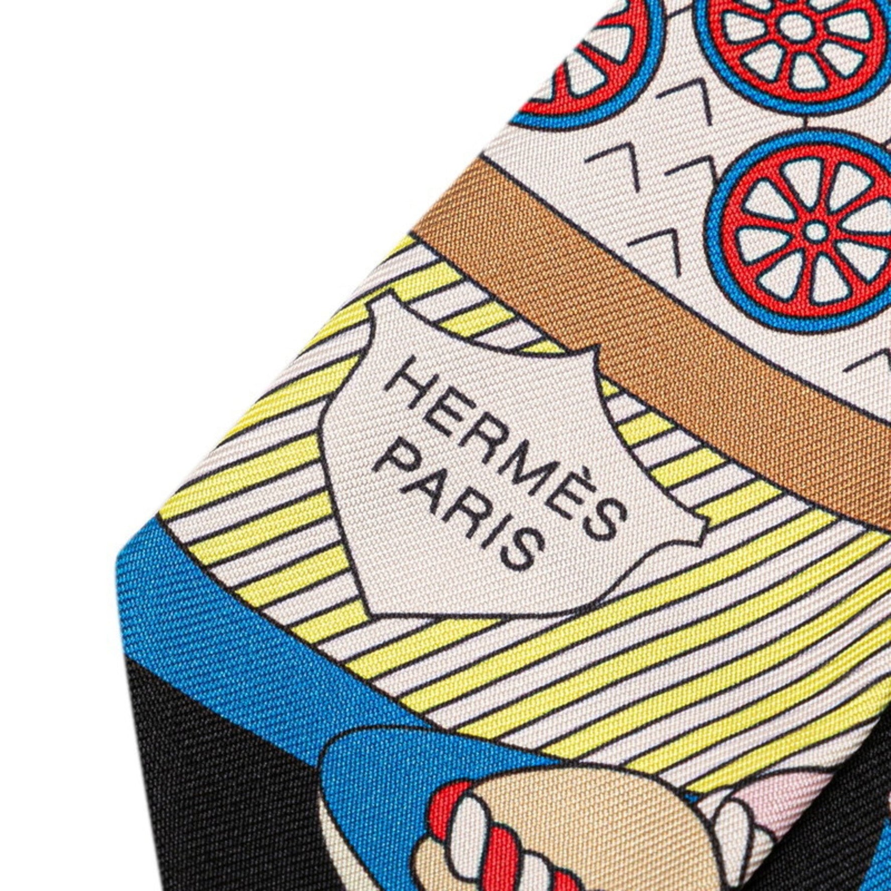 Hermès Twilly Charm La Patisserie Francaise Scarf Muffler Black Multicolor Silk HERMES