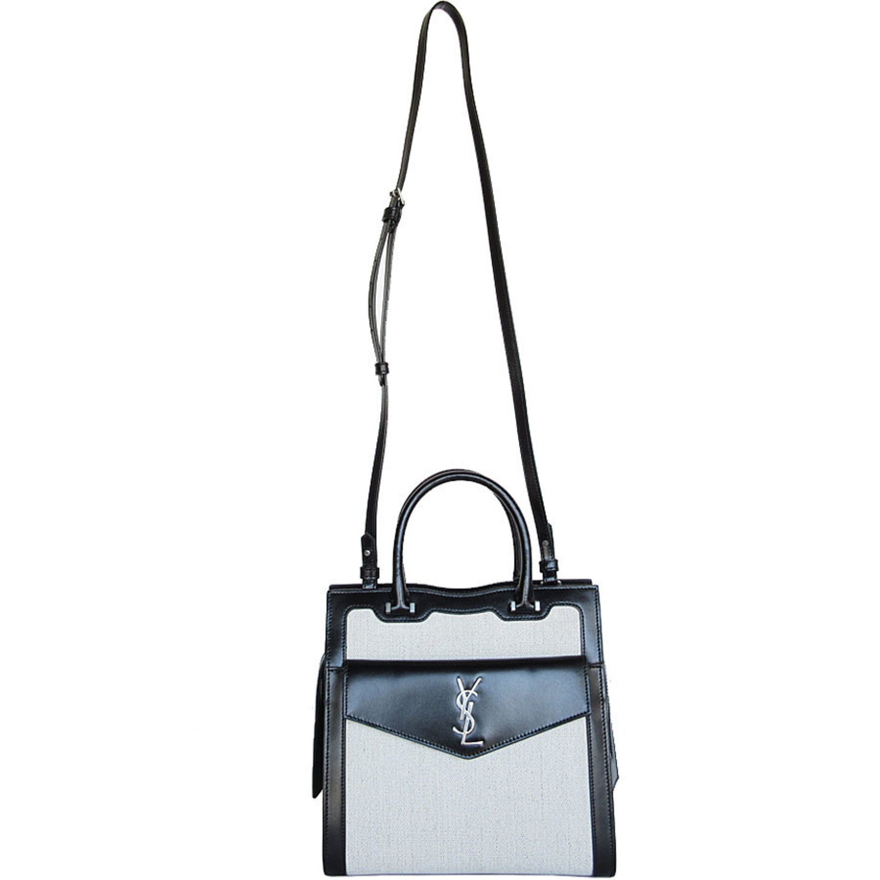 Saint Laurent handbag shoulder bag Uptown small leather black ivory silver