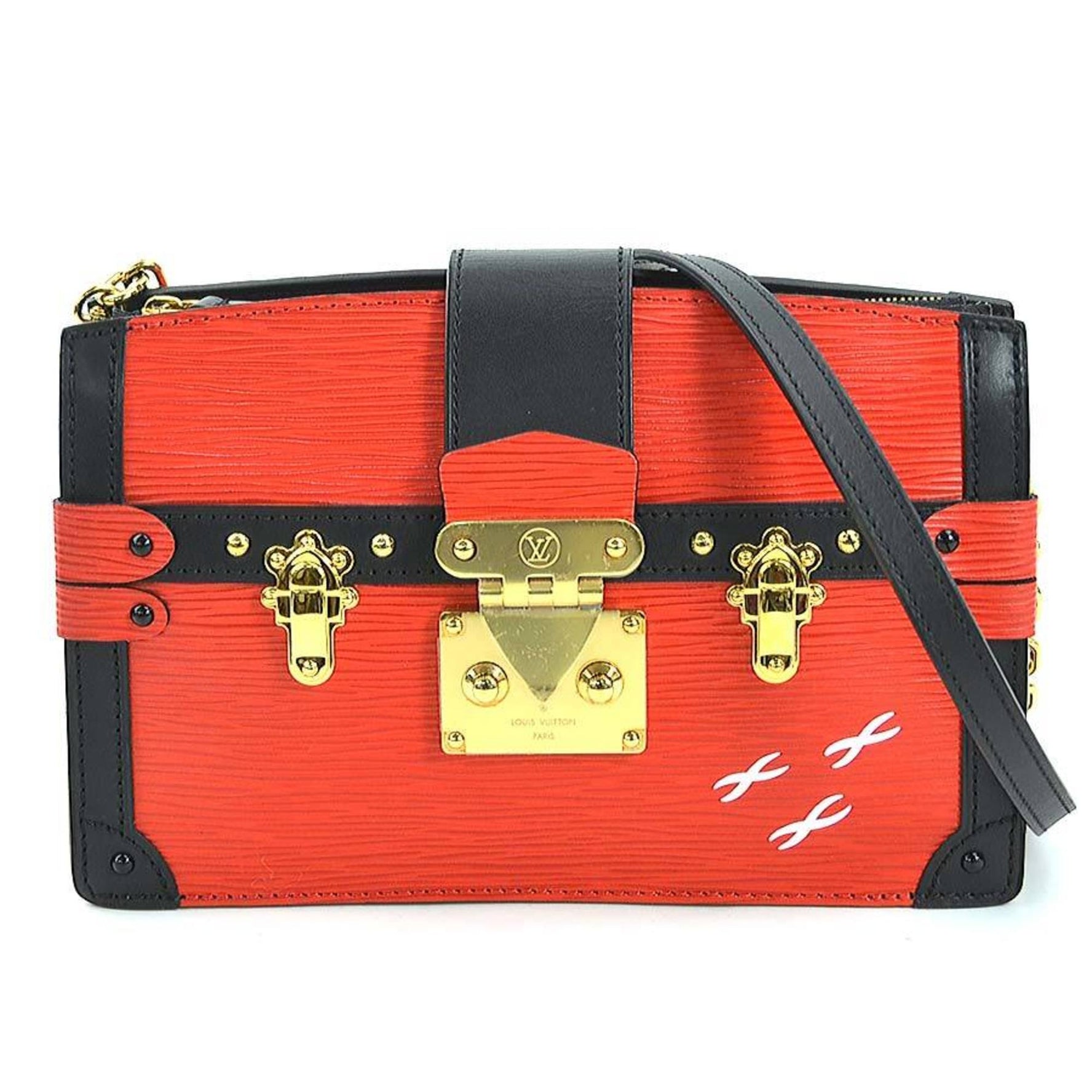 Louis Vuitton Clutch Bag Shoulder Epi Trunk Leather Red Black Gold