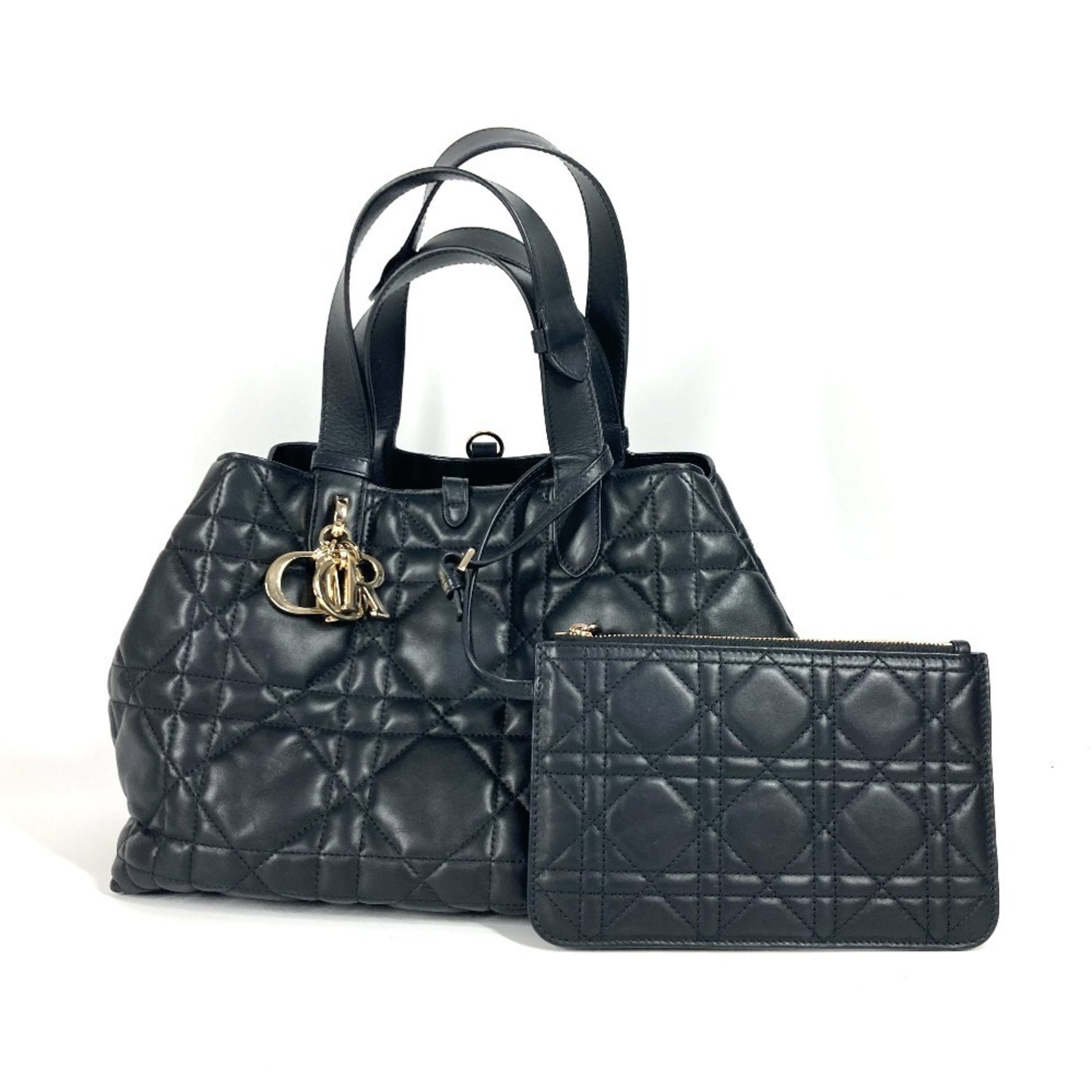 Christian Dior Dior Bag Toujour Medium Tote Handbag with Pouch Shoulder Calfskin