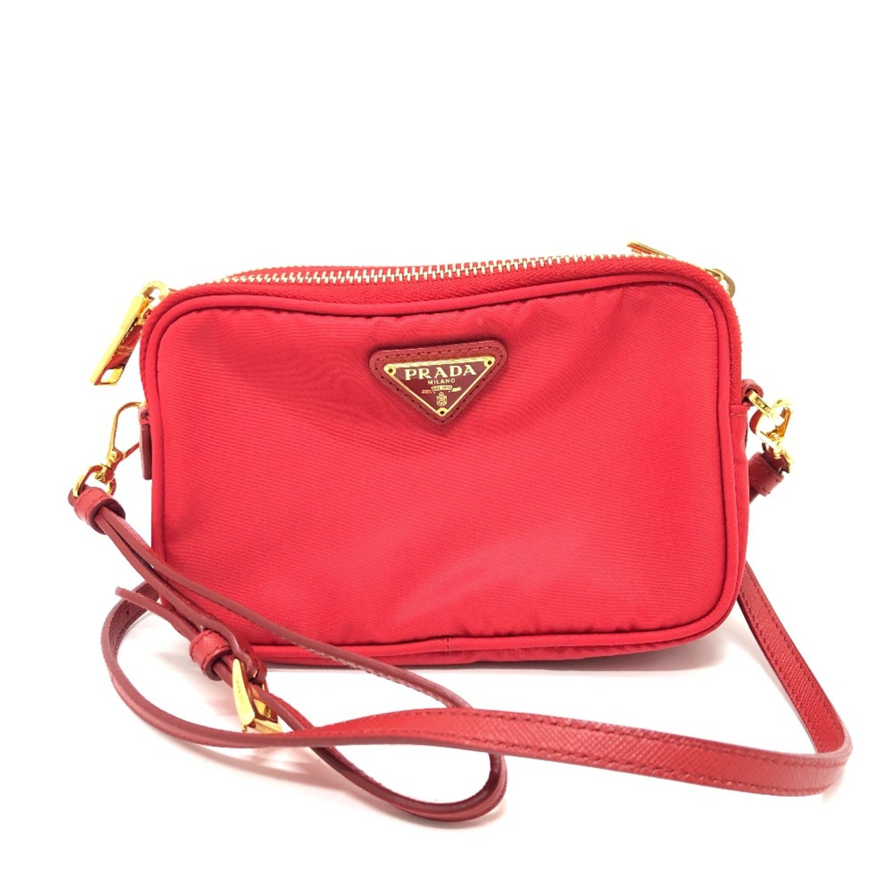 PRADA triangle logo triangle logo plate Crossbody Pochette Shoulder Bag