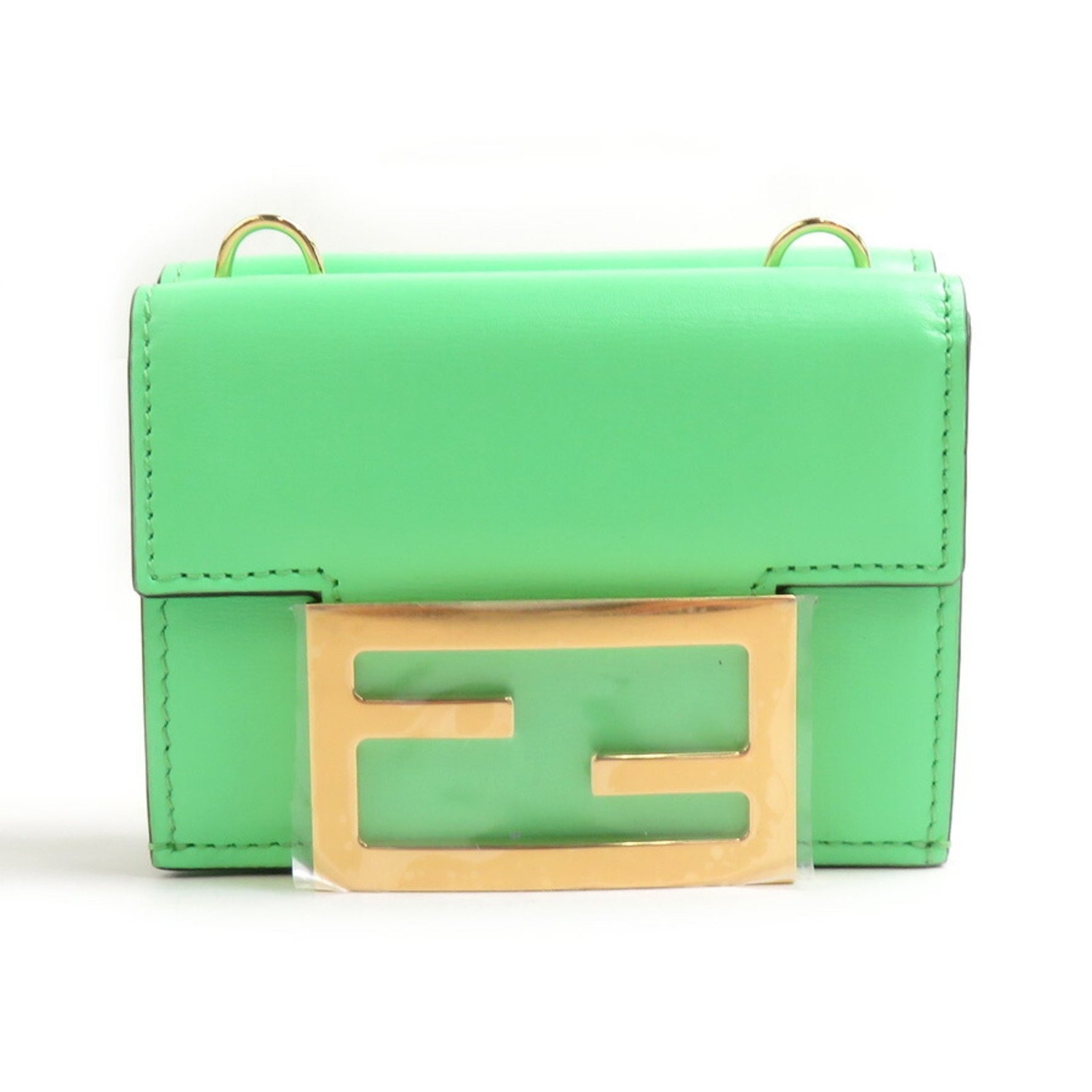 Fendi Shoulder Wallet Leather Light Green Gold