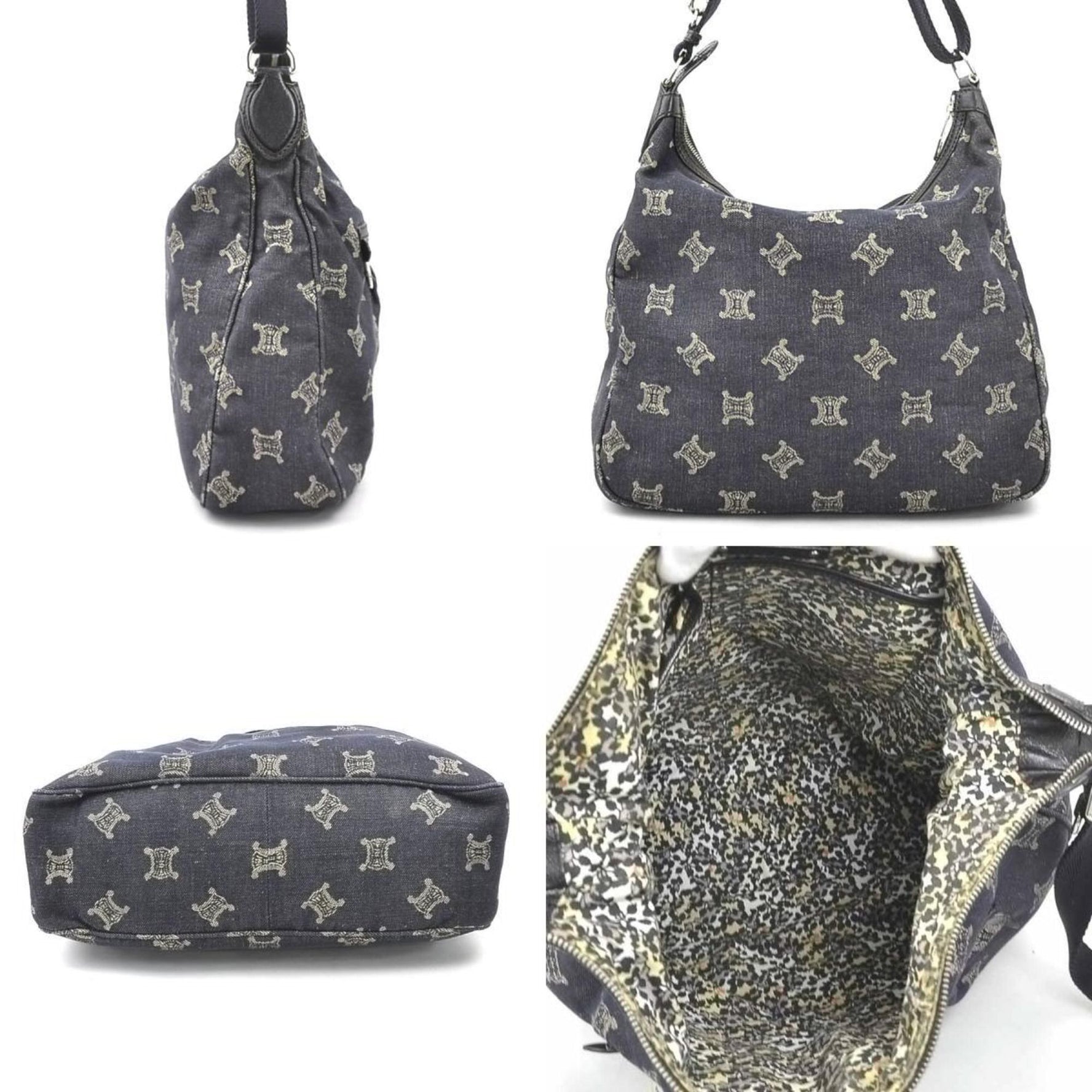 CELINE Shoulder Bag Denim Indigo Silver