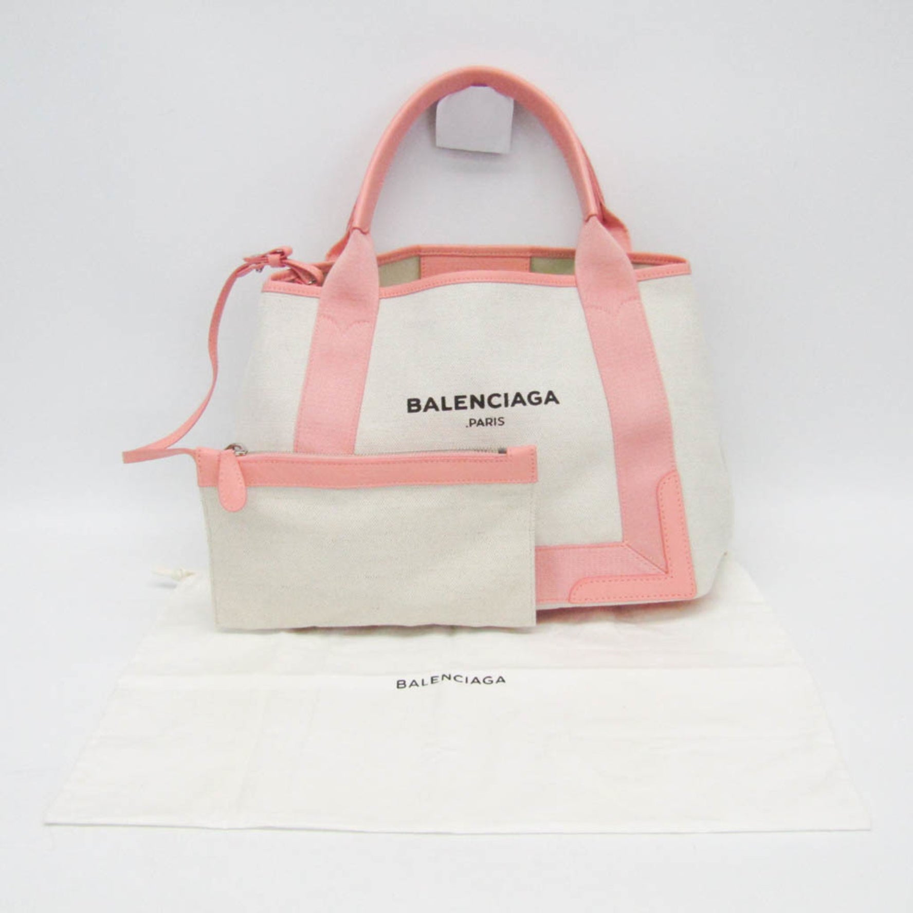Balenciaga Navy Cabas S Canvas,Leather Handbag Light Pink,Off-white