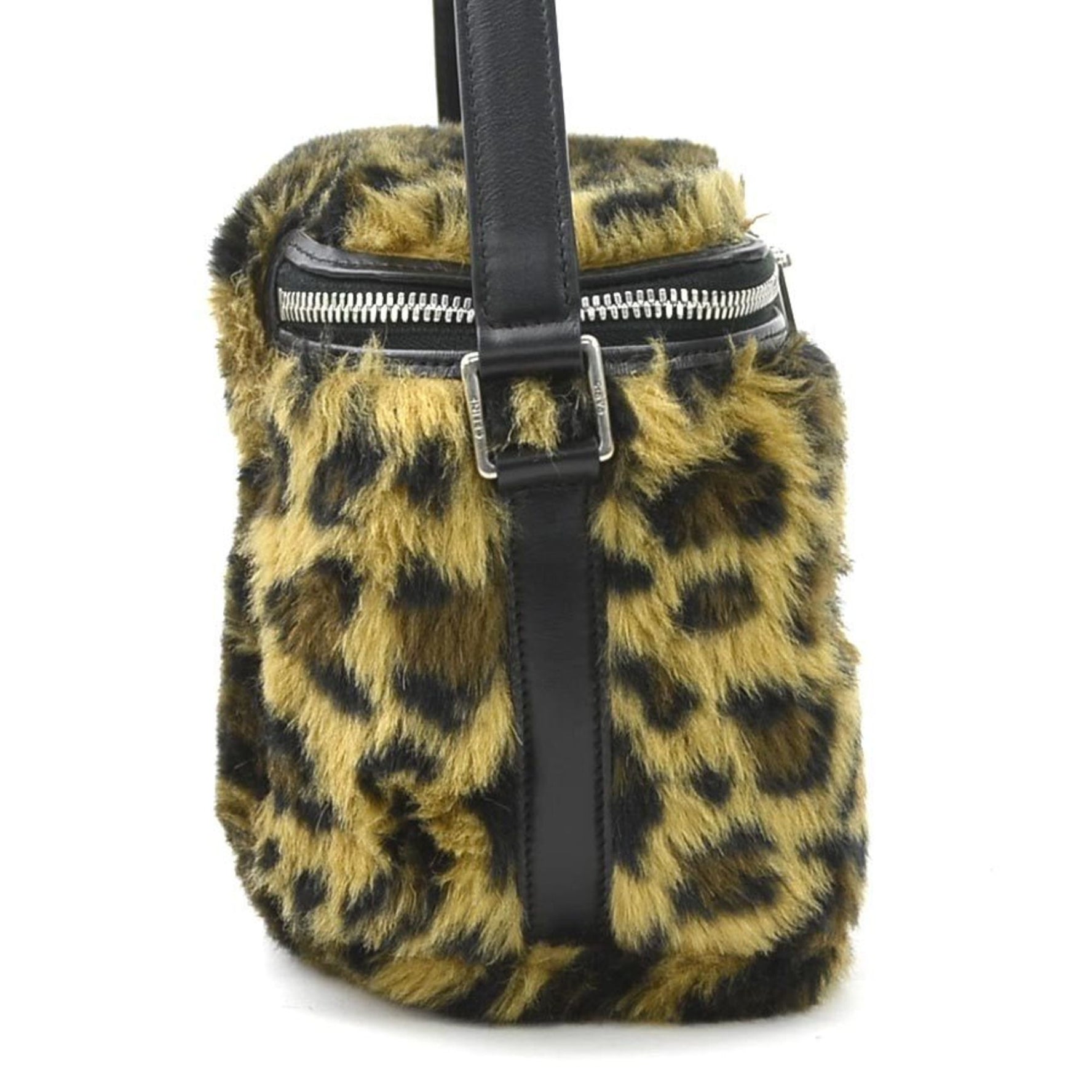 CELINE Shoulder bag Fur Leather Black x Brown