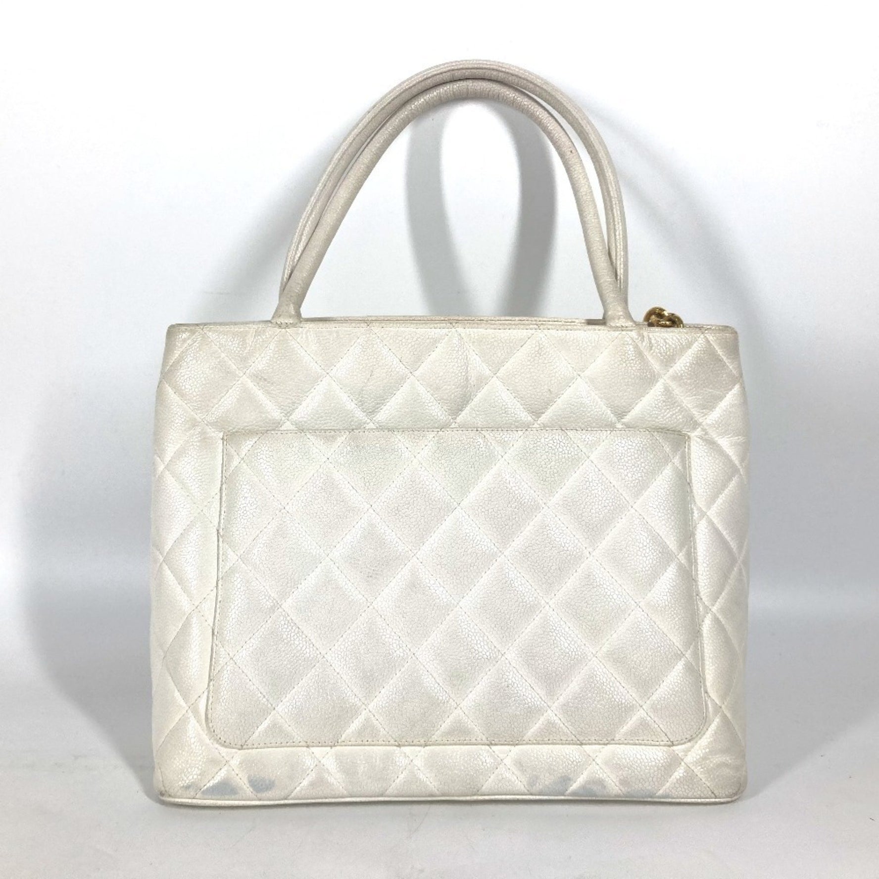 CHANEL Quilted Matelasse CC Coco Mark Reprint Tote Shoulder Bag Caviar Skin