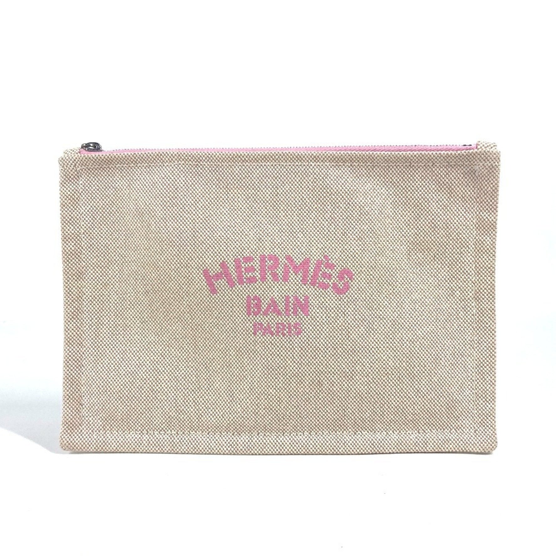 HERMES Logo Yachting Makeup Pouch, Clutch Bag, Multi-Pouch, Canvas, Pink