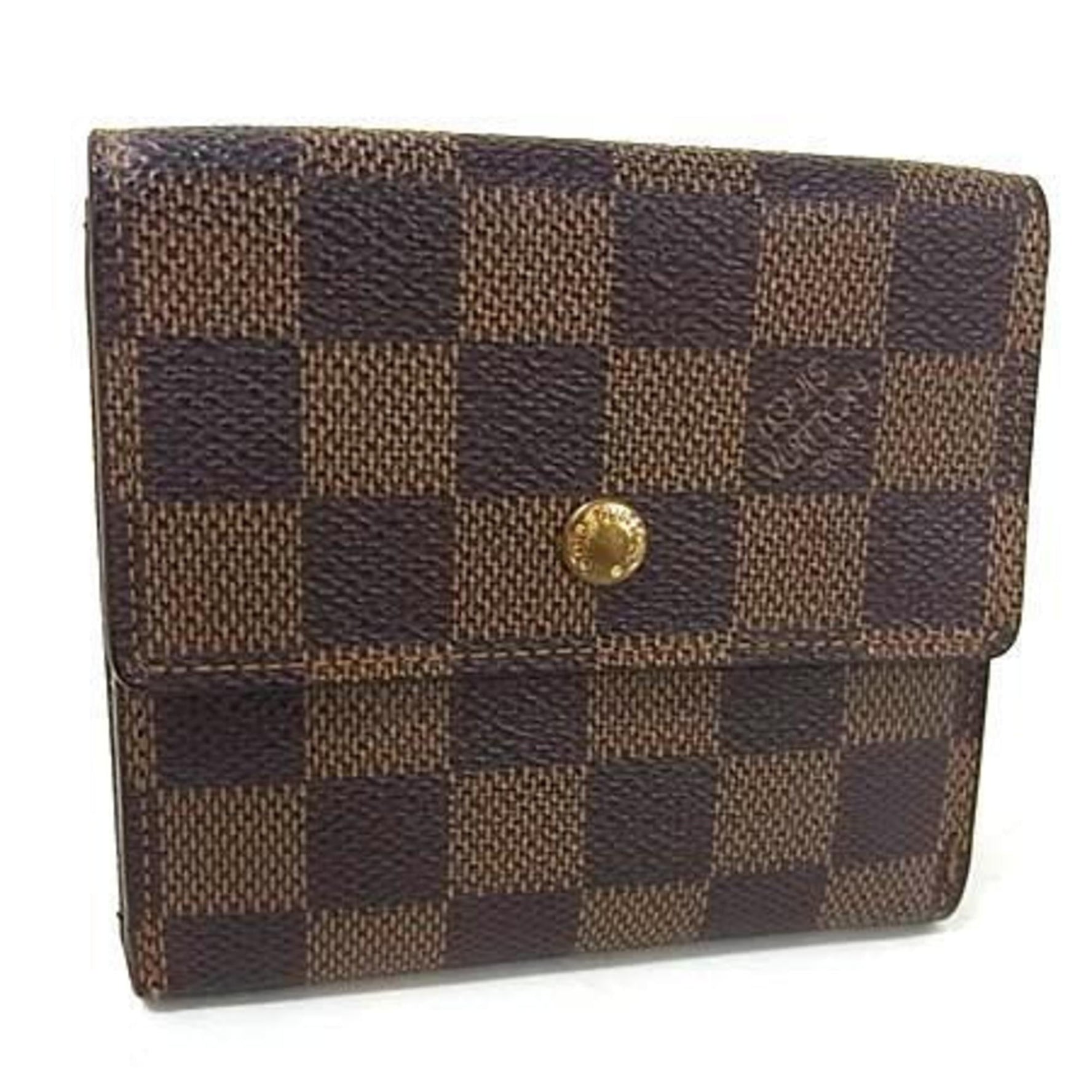 LOUIS VUITTON Louis Vuitton Damier Porte-Monnaie Carte Credit Wallet Ebene Brown Leather Tri-fold