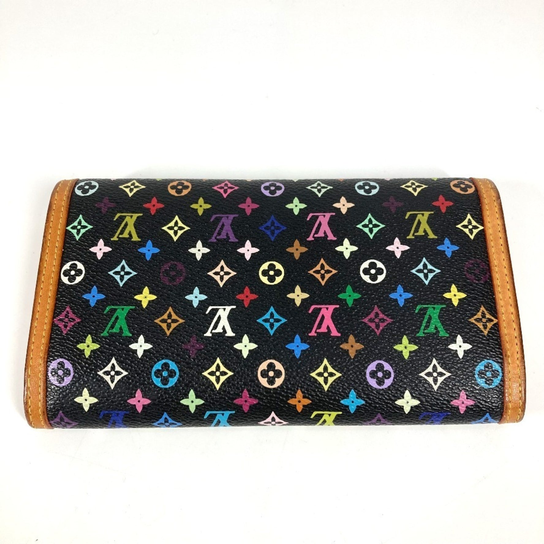 Louis Vuitton Monogram Multicolor Porte Tresor International Long Wallet Tri-fold Canvas Men's Noir Black