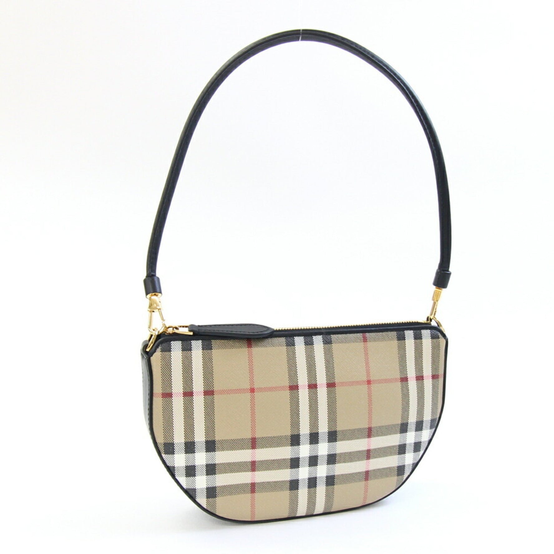 Burberry Pouch Olympia Beige Black PVC Leather Clutch Bag Check