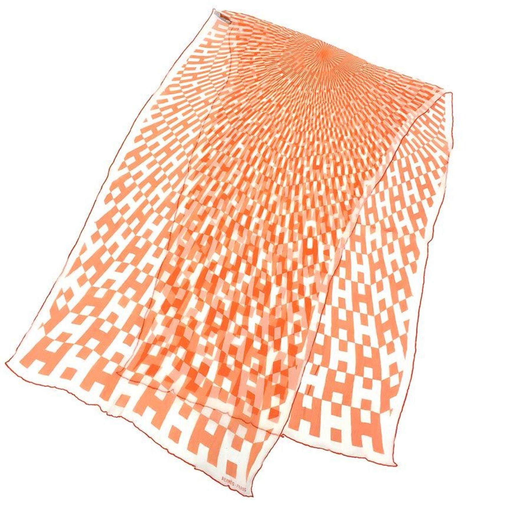 HERMES OP'H long scarf stole silk chiffon 100%