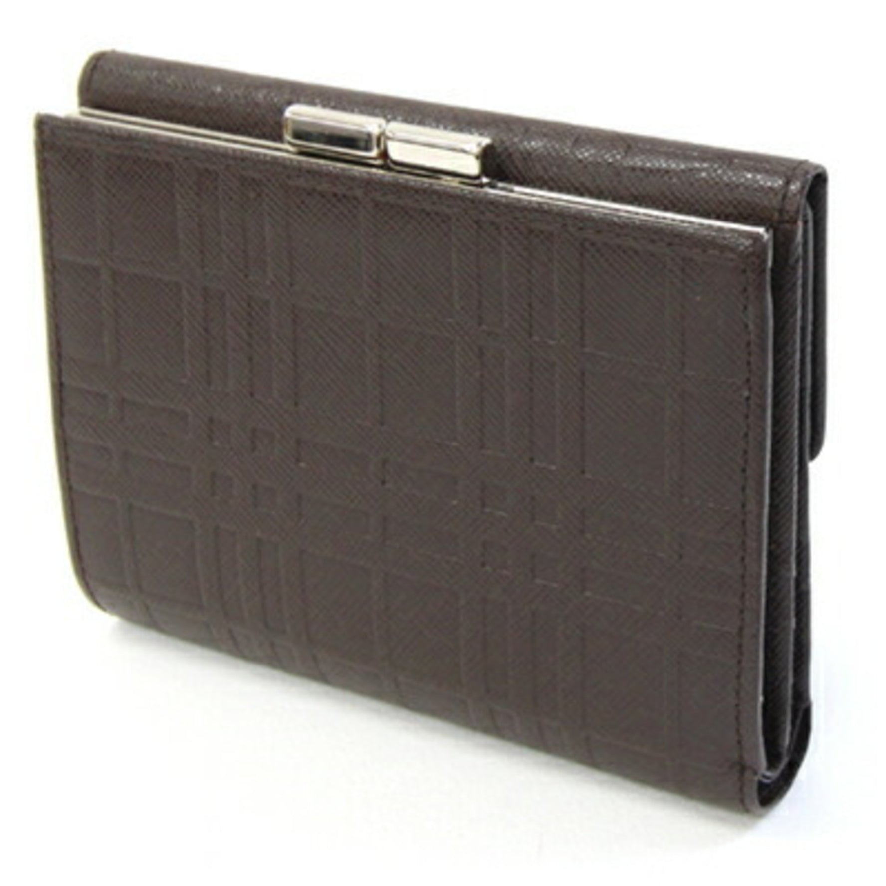 Burberry Tri-fold Wallet Dark Brown Leather Embossed Check