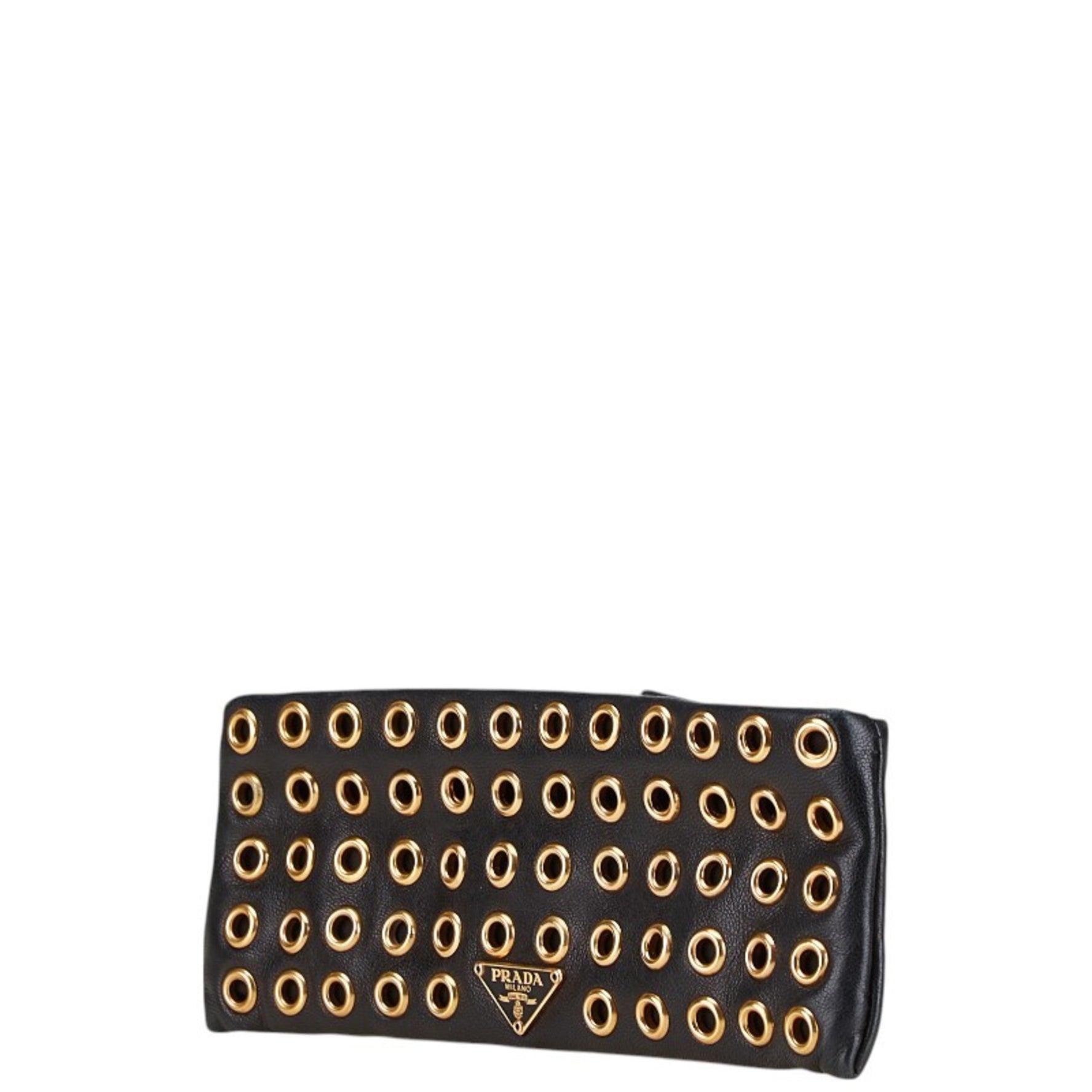 Prada Triangle Plate Pen Case Pouch Black Leather Women's
