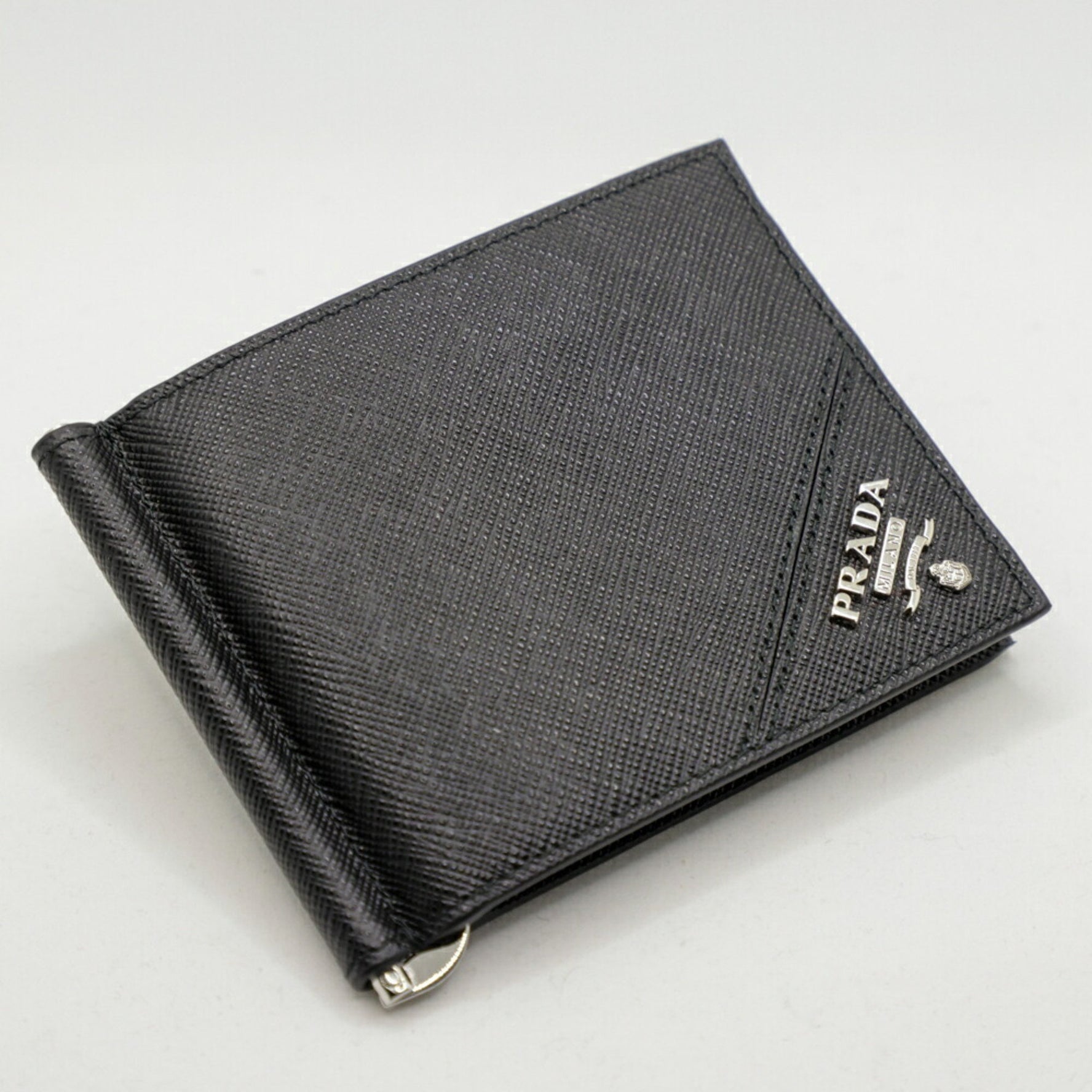 Prada Saffiano Bifold Wallet with Money Clip, Leather, Bill 1578