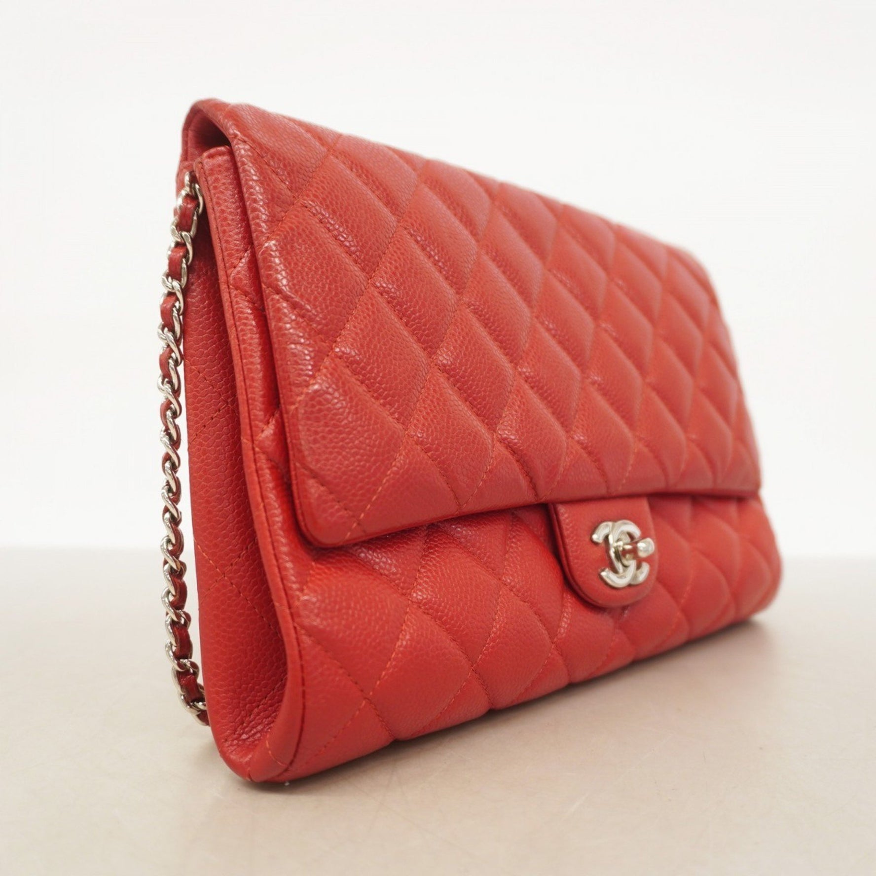 Chanel Matelasse Shoulder Bag with Chain Bag, Caviar Skin, Red