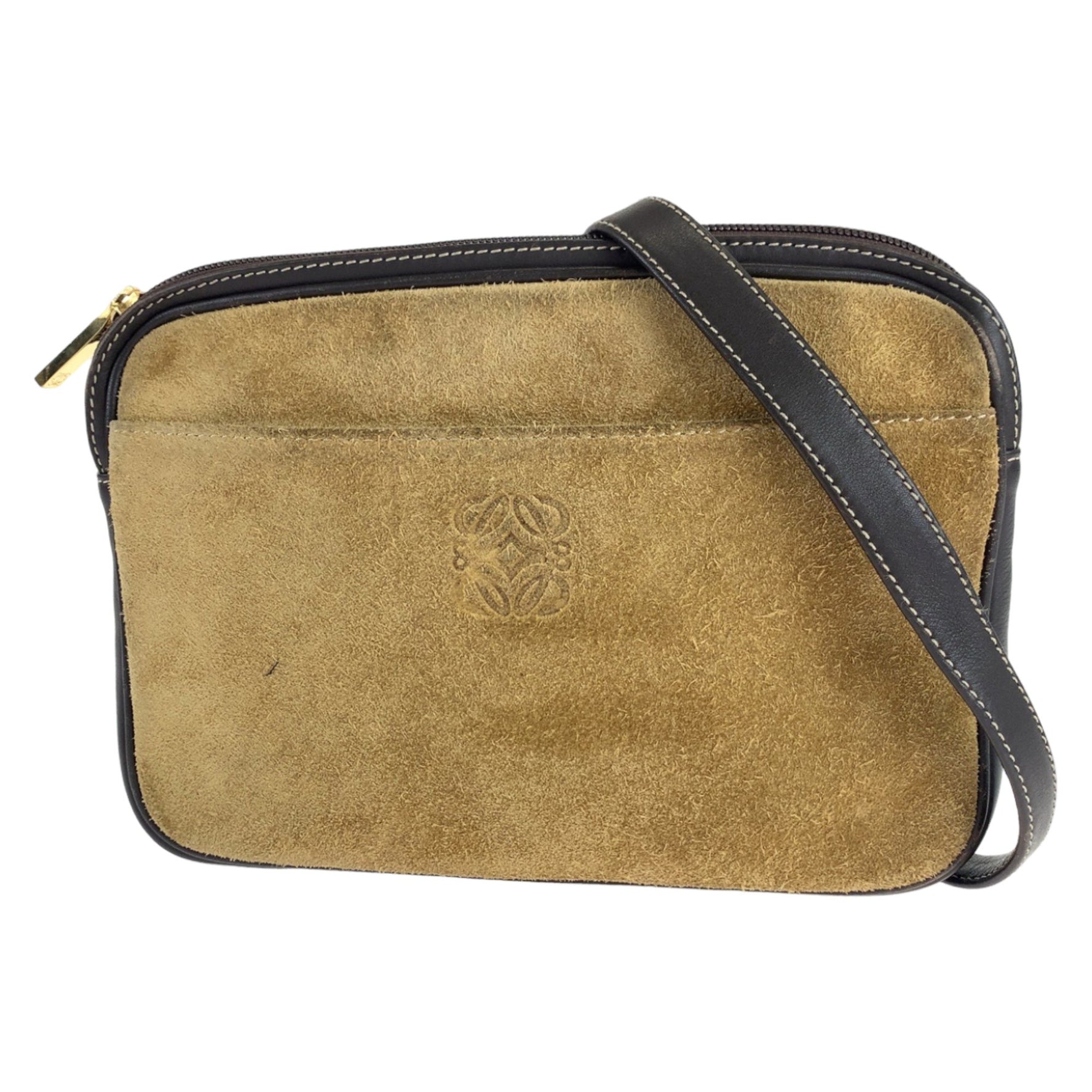 LOEWE Vintage Anagram Suede Leather Crossbody Shoulder Bag Pochette Camera