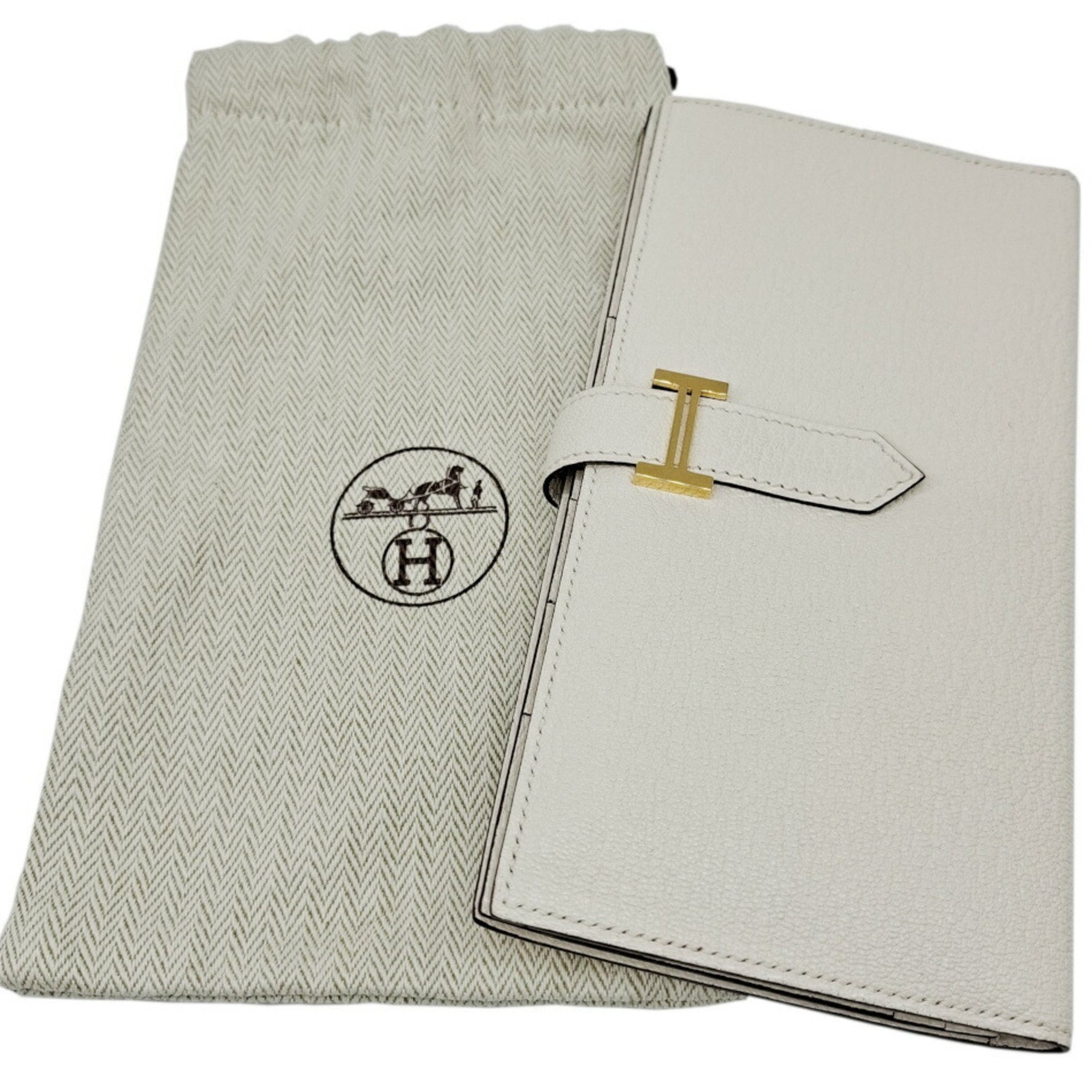HERMES Bearn Soufflet Chevre Mushroom long wallet with U stamp, 2022, white, H, and men