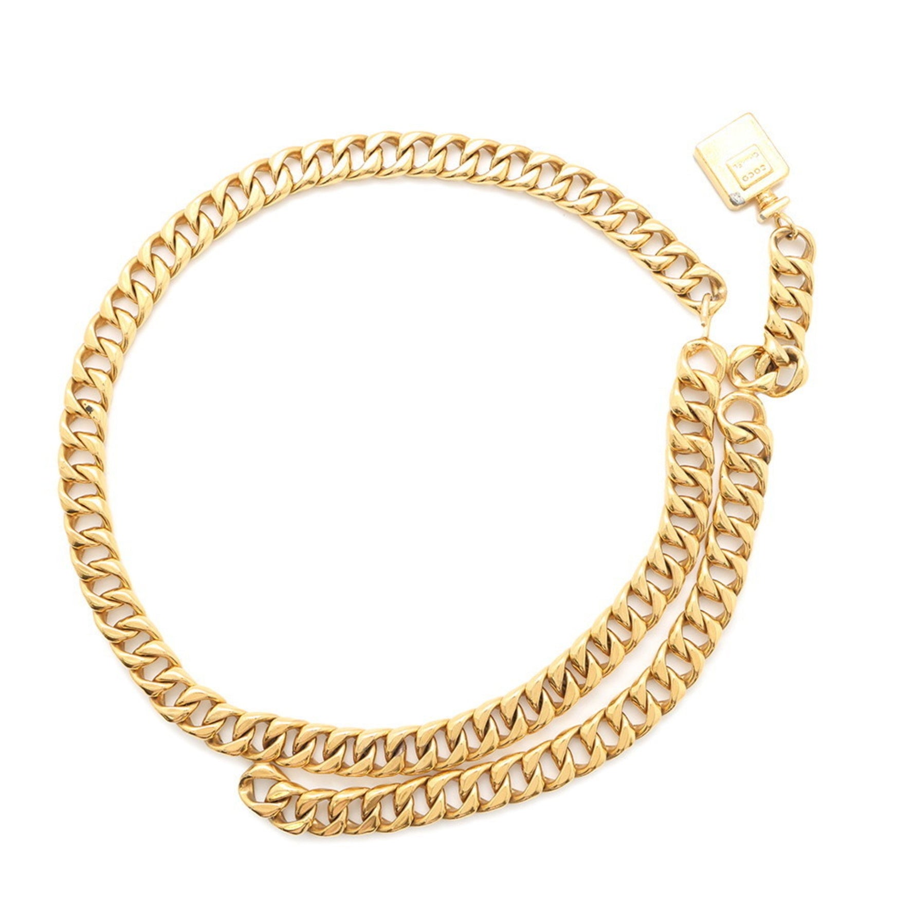 Chanel chain belt with perfume motif.
